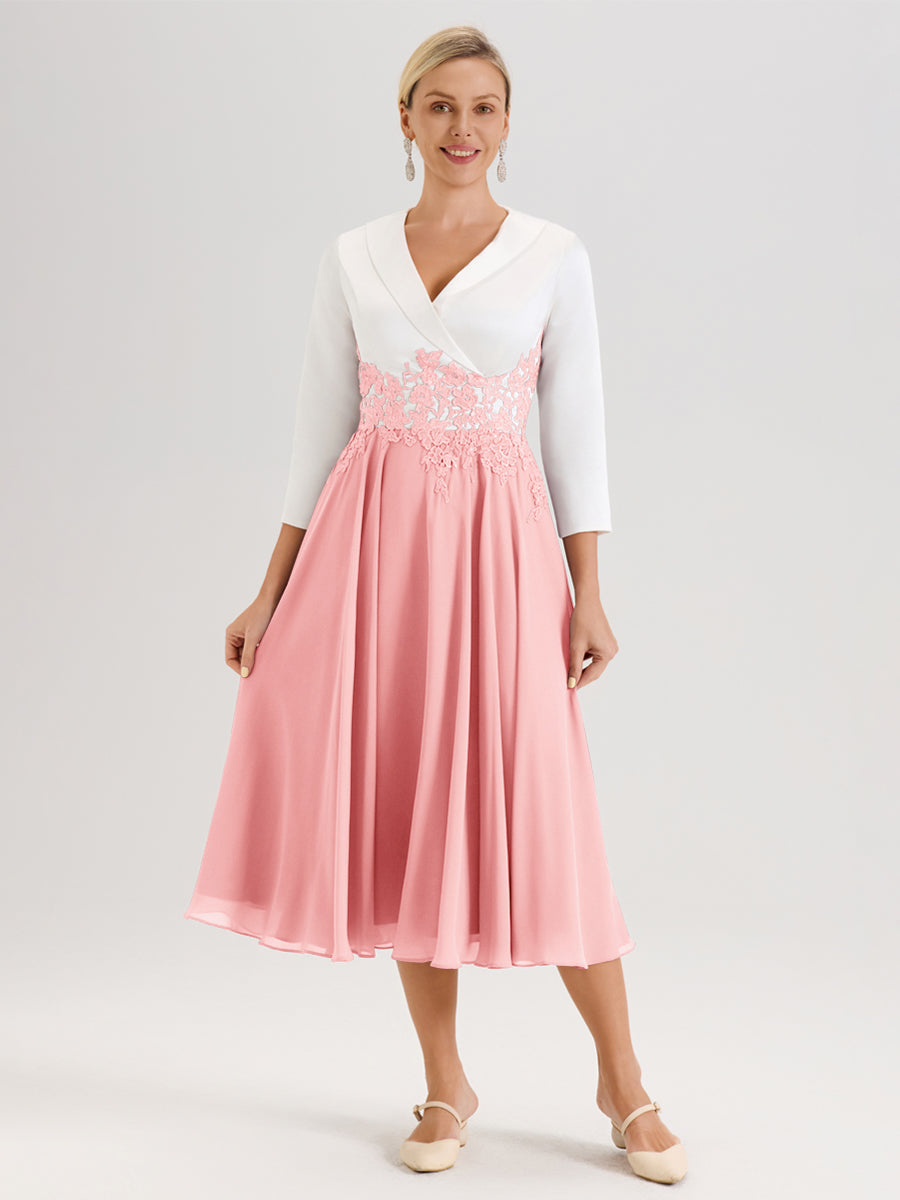 Cicinia Rose Robe De Mère De La Mariée Mi-Longue À Décolleté En V En Satin Mousseline Et Dentelle