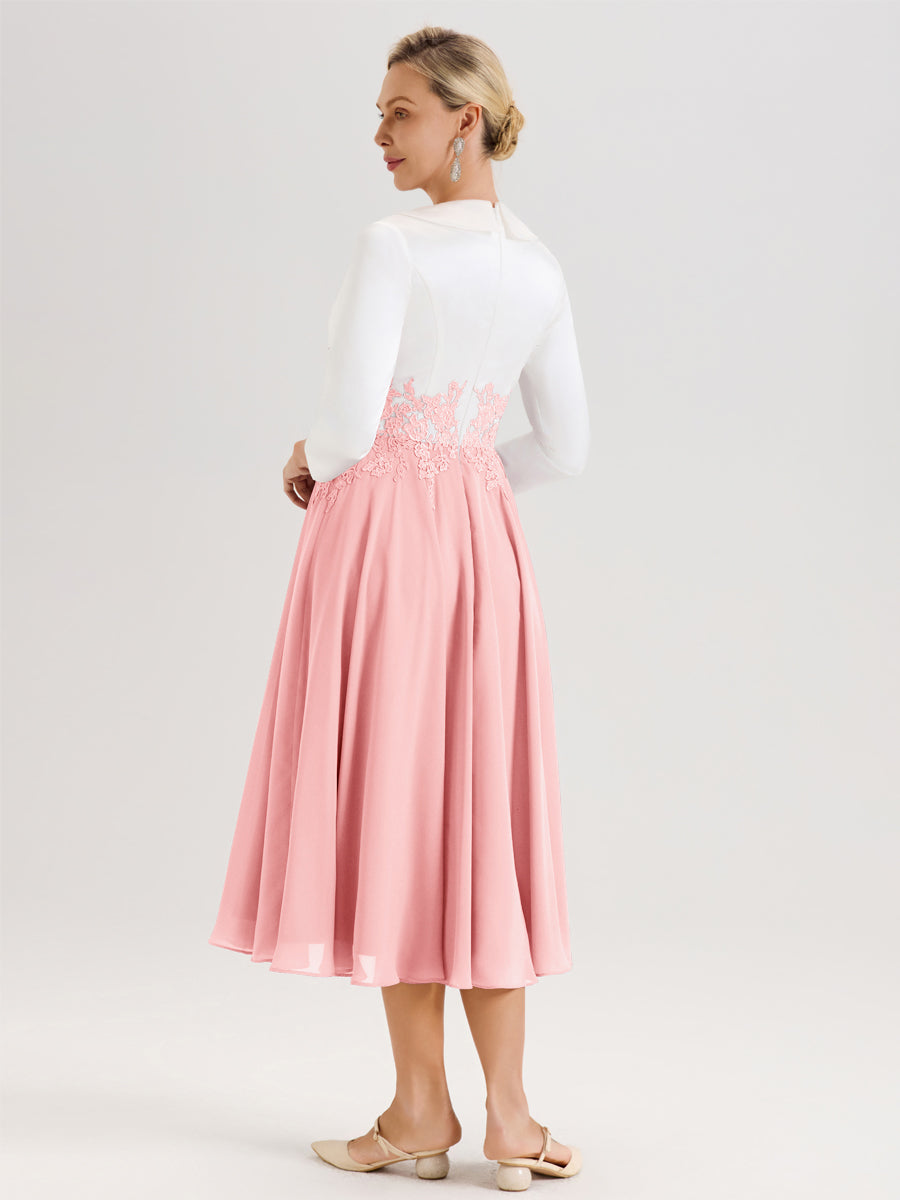 Cicinia Rose Robe De Mère De La Mariée Mi-Longue À Décolleté En V En Satin Mousseline Et Dentelle