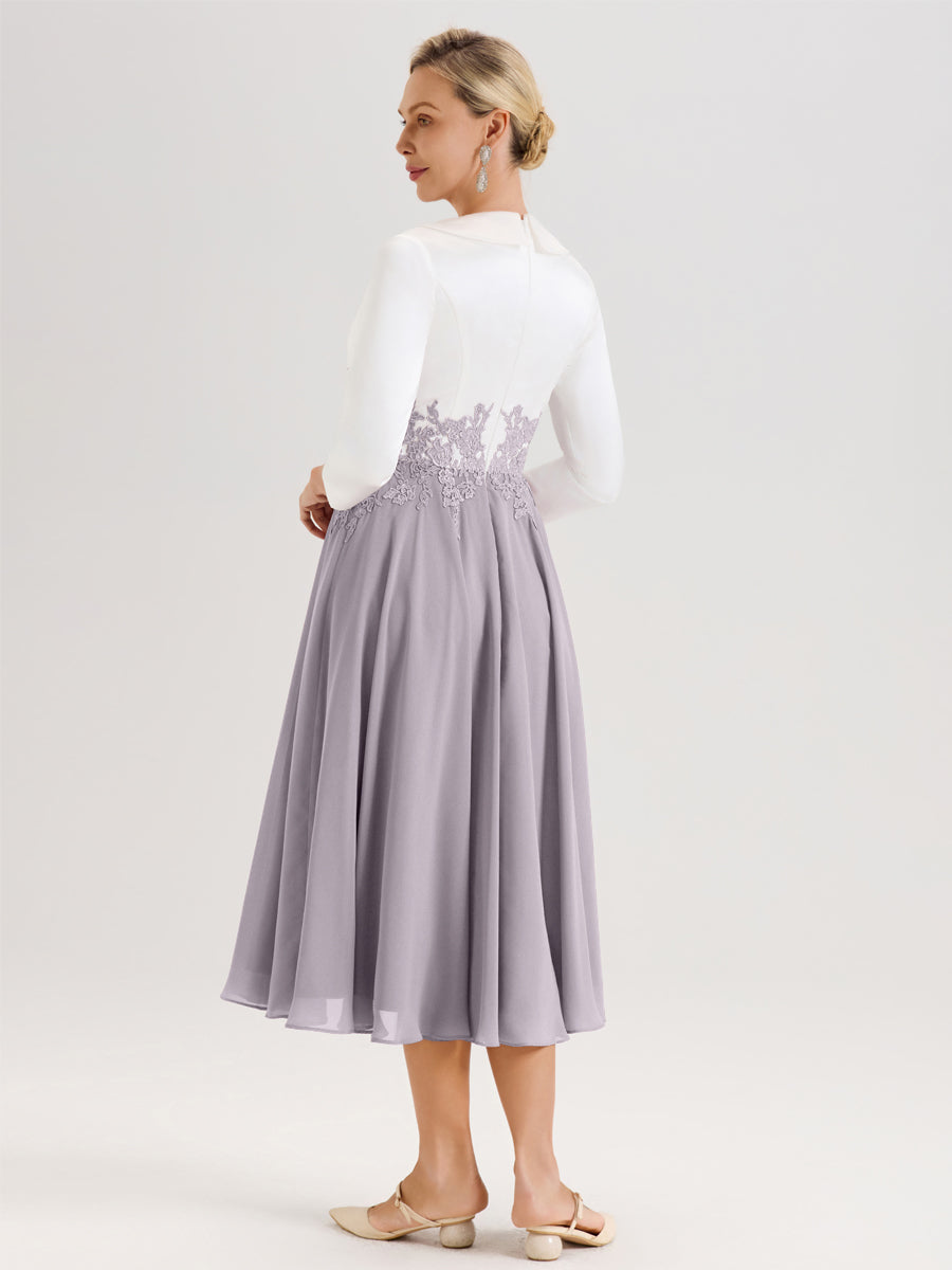 Cicinia Crépuscule Robe De Mère De La Mariée Mi-Longue À Décolleté En V En Satin Mousseline Et Dentelle
