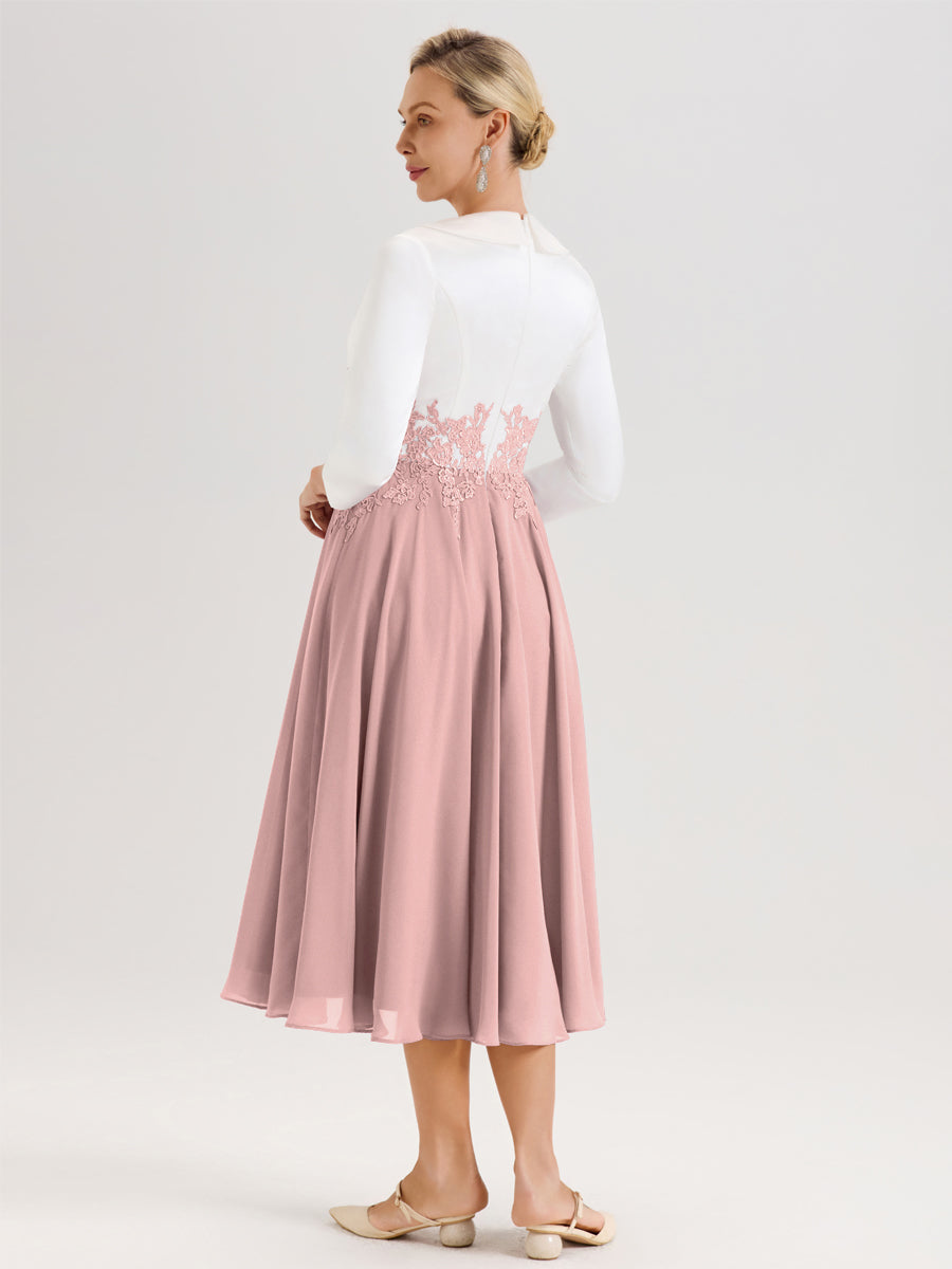 Cicinia Rose Poudré Robe De Mère De La Mariée Mi-Longue À Décolleté En V En Satin Mousseline Et Dentelle