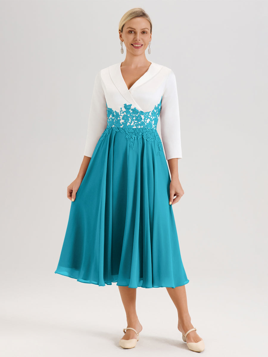Cicinia Jade Robe De Mère De La Mariée Mi-Longue À Décolleté En V En Satin Mousseline Et Dentelle