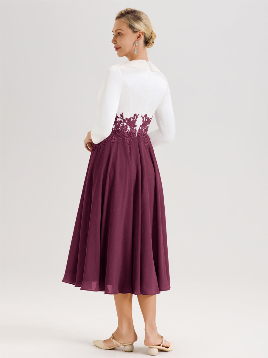 Cicinia Mûre Robe De Mère De La Mariée Mi-Longue À Décolleté En V En Satin Mousseline Et Dentelle