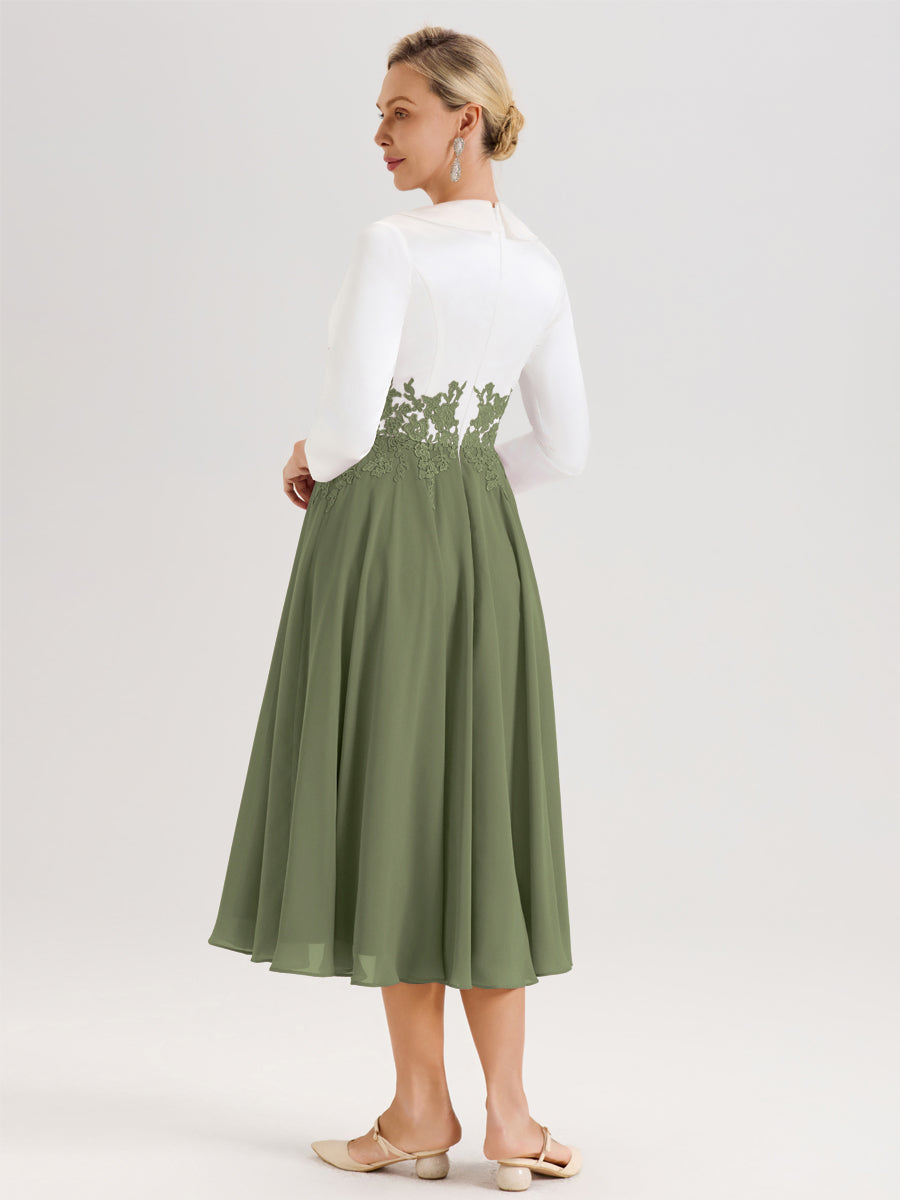 Cicinia Vert Olive Robe De Mère De La Mariée Mi-Longue À Décolleté En V En Satin Mousseline Et Dentelle