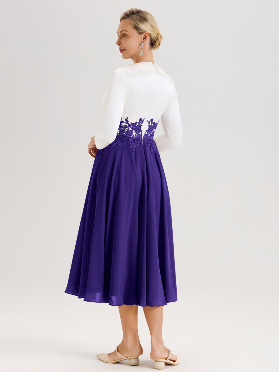 Cicinia Régence Robe De Mère De La Mariée Mi-Longue À Décolleté En V En Satin Mousseline Et Dentelle