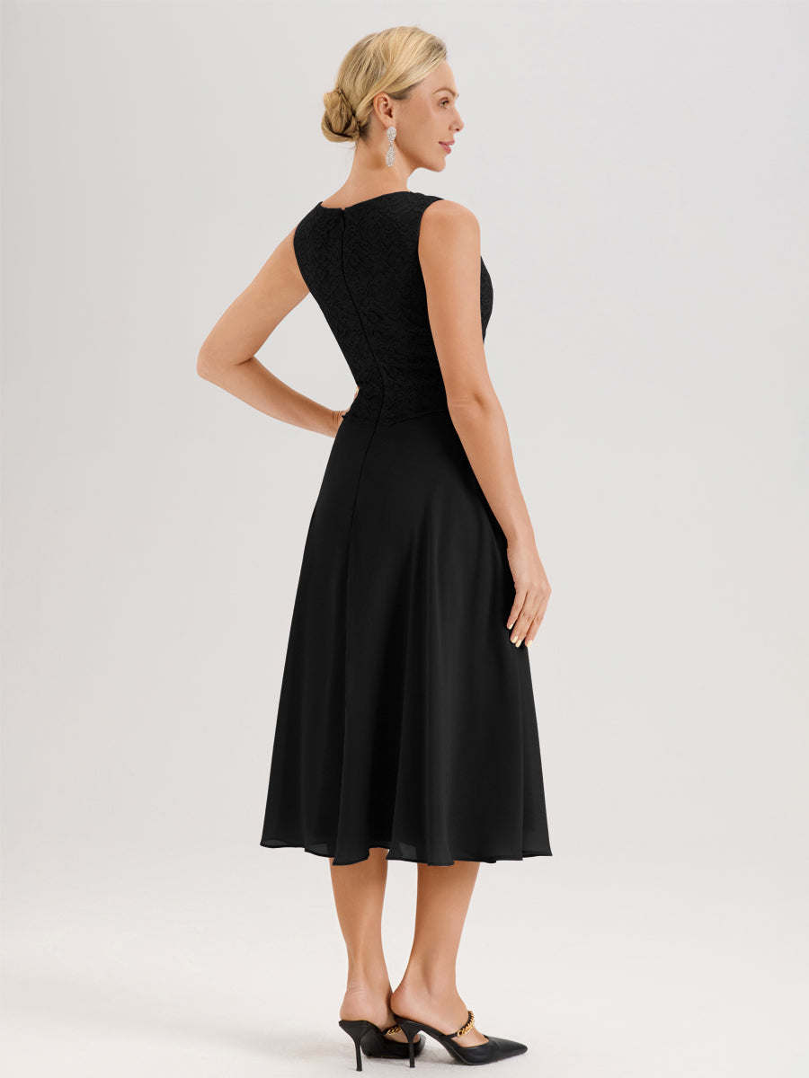 Cicinia Noir Ensemble 2 Pièces Pour Mère De La Mariée Mi-Long À Col Carré En Mousseline Et Dentelle