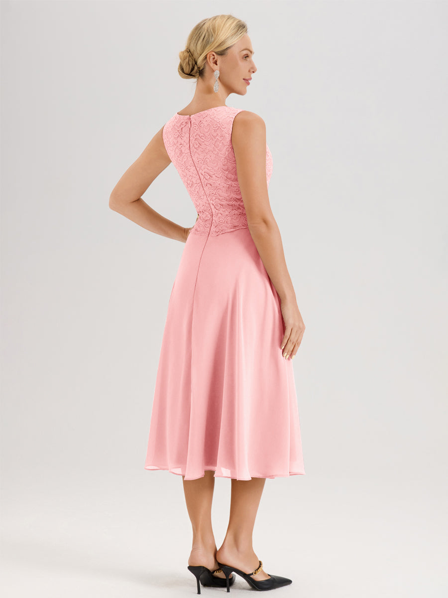 Cicinia Rose Ensemble 2 Pièces Pour Mère De La Mariée Mi-Long À Col Carré En Mousseline Et Dentelle