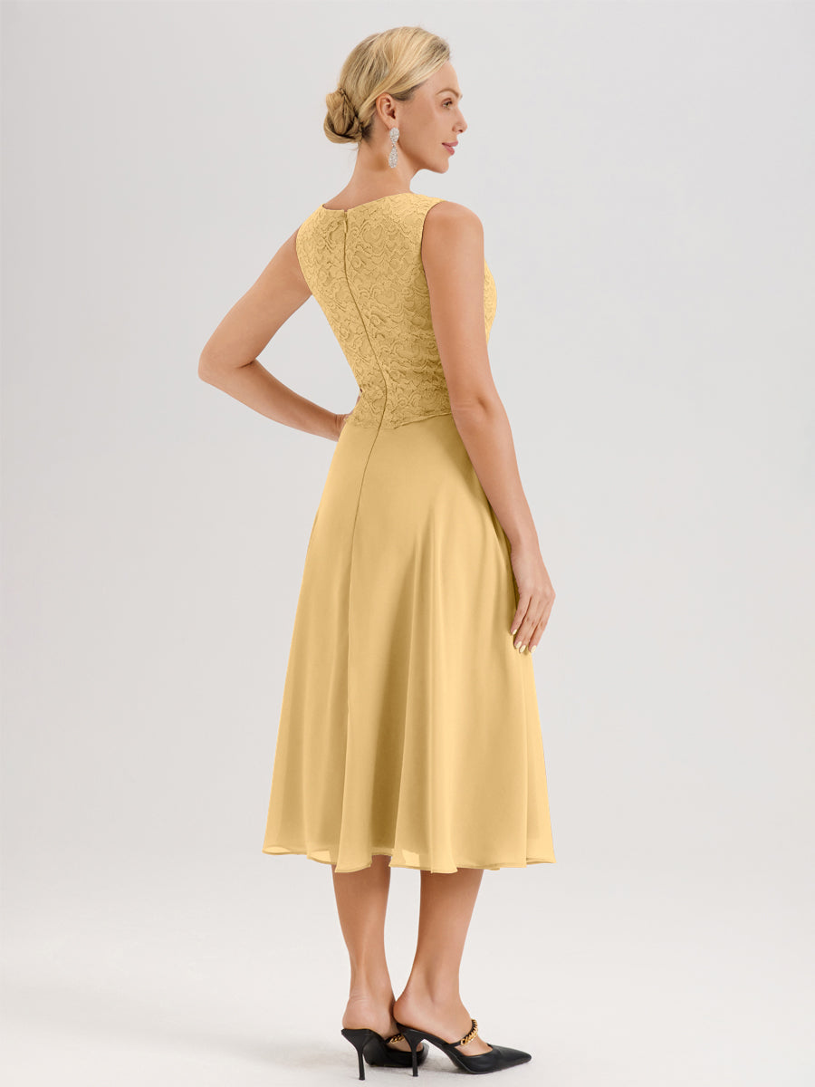 Cicinia Or Ensemble 2 Pièces Pour Mère De La Mariée Mi-Long À Col Carré En Mousseline Et Dentelle