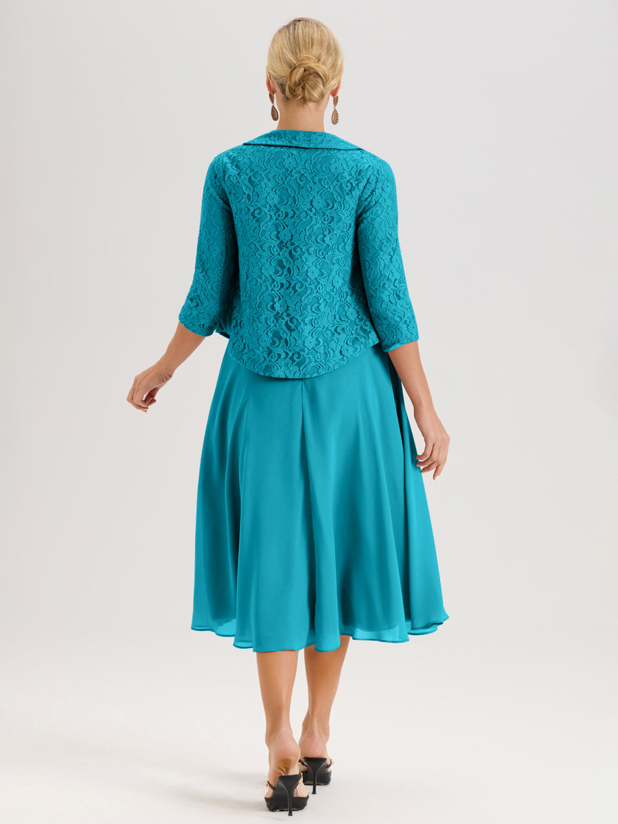Cicinia Jade Ensemble 2 Pièces Pour Mère De La Mariée Mi-Long À Col Carré En Mousseline Et Dentelle