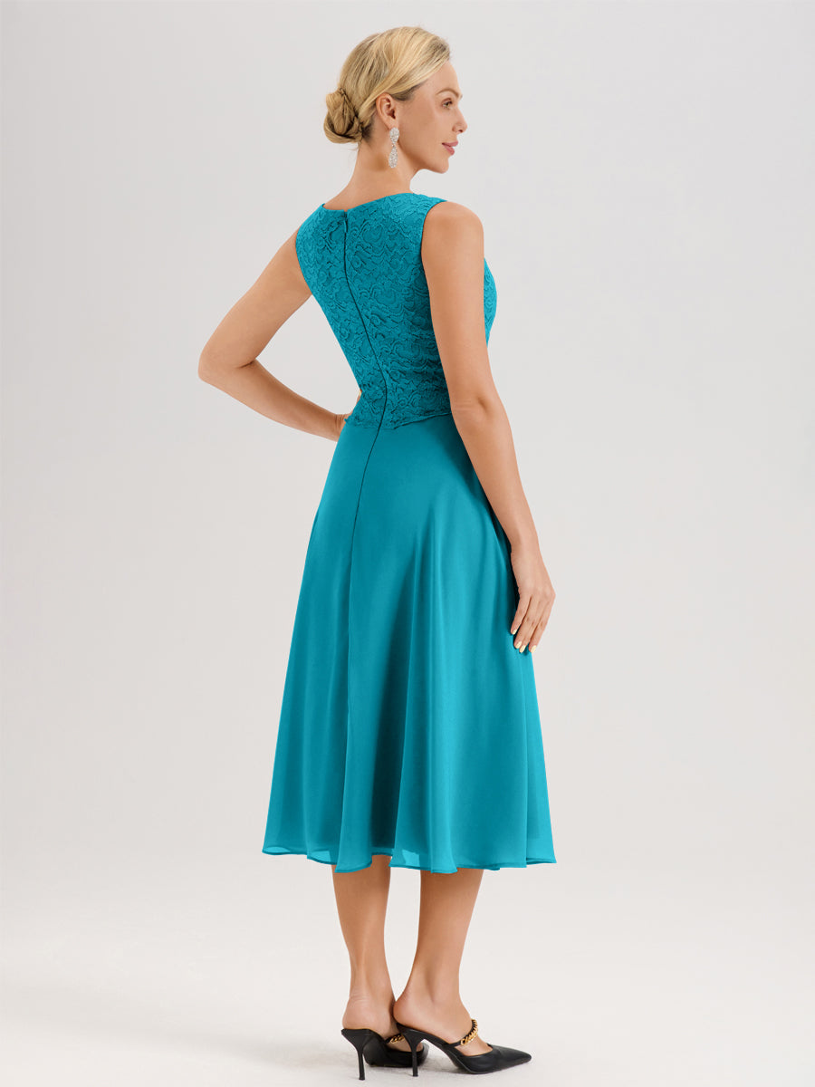 Cicinia Jade Ensemble 2 Pièces Pour Mère De La Mariée Mi-Long À Col Carré En Mousseline Et Dentelle