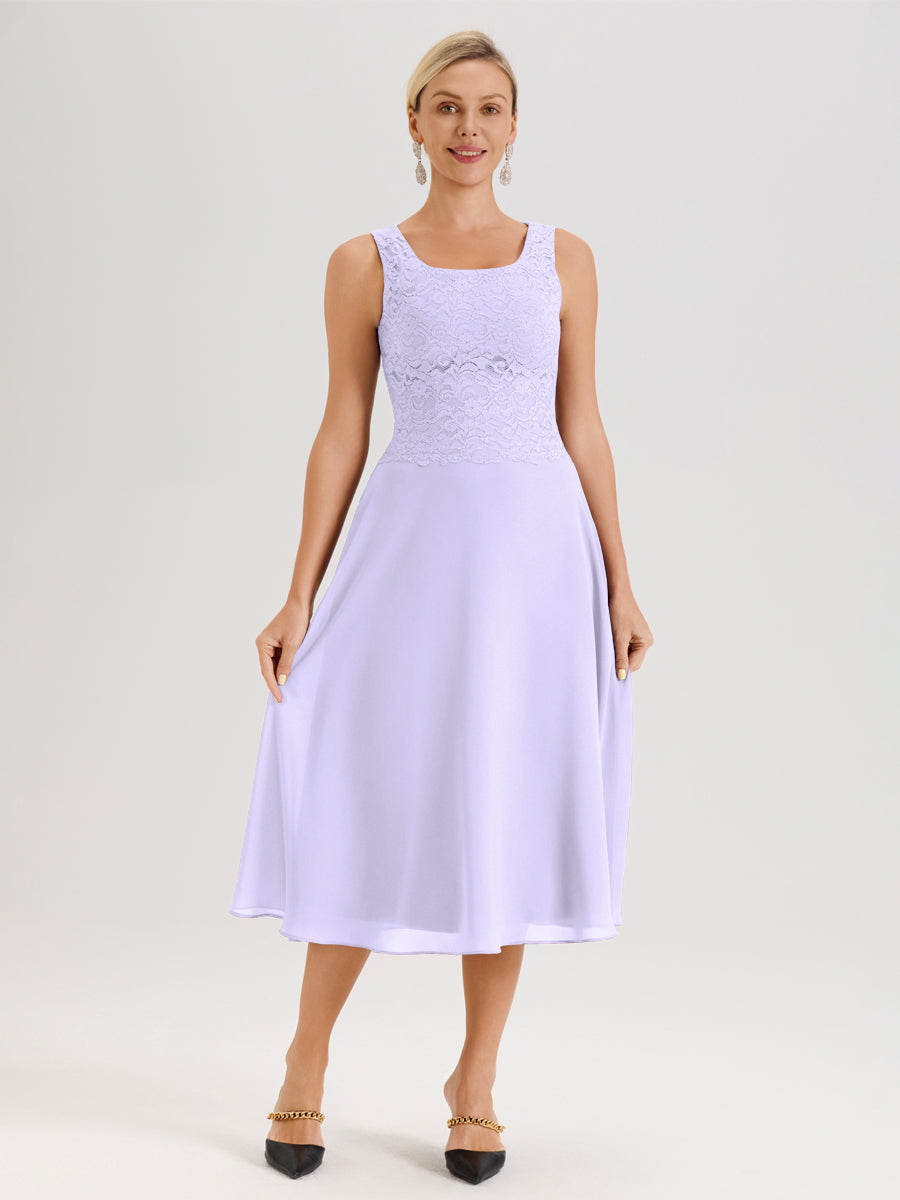 Cicinia Lilas Ensemble 2 Pièces Pour Mère De La Mariée Mi-Long À Col Carré En Mousseline Et Dentelle