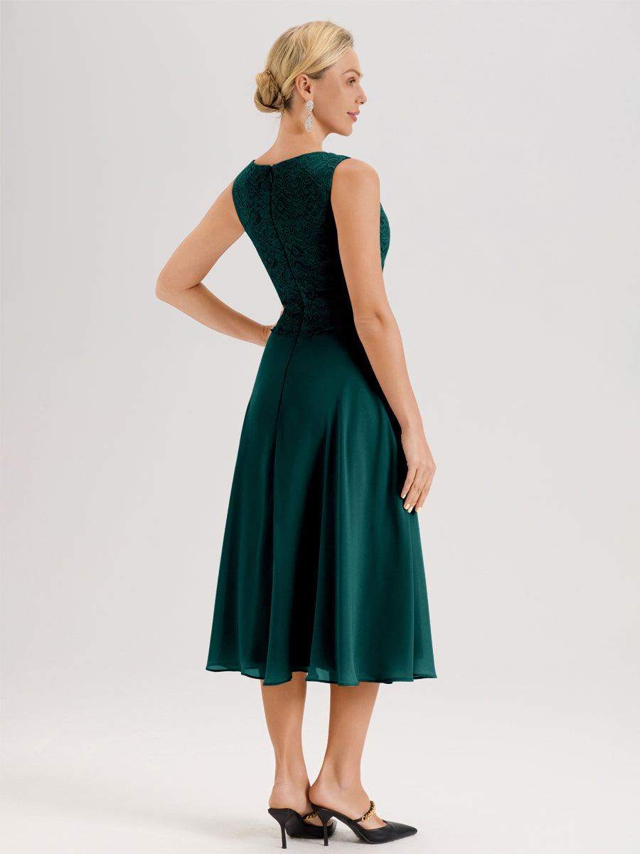 Cicinia Paon Ensemble 2 Pièces Pour Mère De La Mariée Mi-Long À Col Carré En Mousseline Et Dentelle