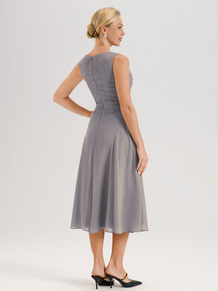 Cicinia Argent Ensemble 2 Pièces Pour Mère De La Mariée Mi-Long À Col Carré En Mousseline Et Dentelle