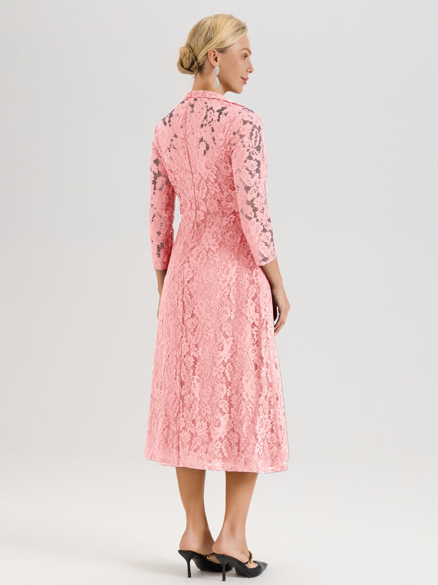 Cicinia Rose Ensemble 2 Pièces Élégant Pour Mère De La Mariée Mi-Longue À Décolleté En V En Mousseline Et Dentelle