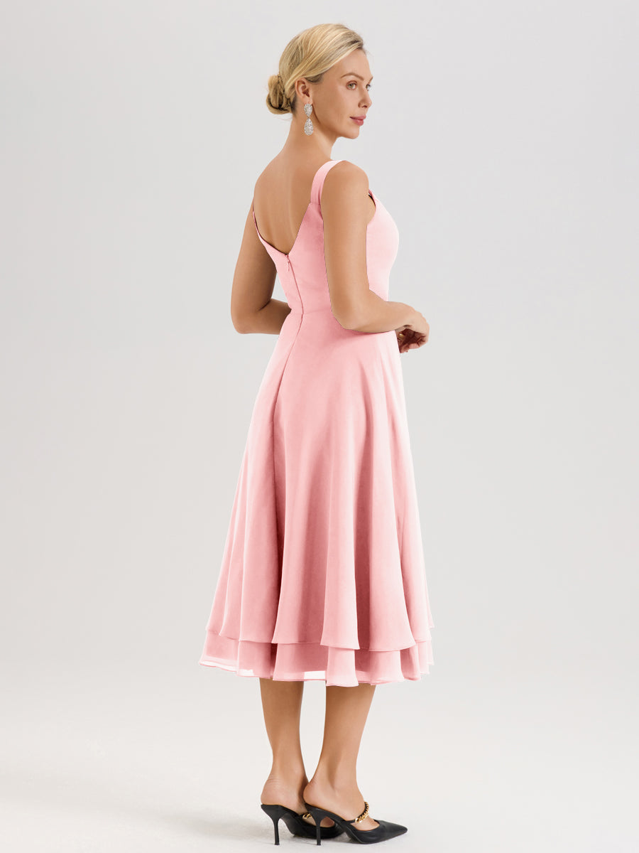 Cicinia Rose Ensemble 2 Pièces Élégant Pour Mère De La Mariée Mi-Longue À Décolleté En V En Mousseline Et Dentelle