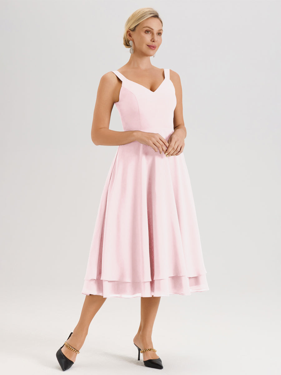 Cicinia Rose Pâle Ensemble 2 Pièces Élégant Pour Mère De La Mariée Mi-Longue À Décolleté En V En Mousseline Et Dentelle