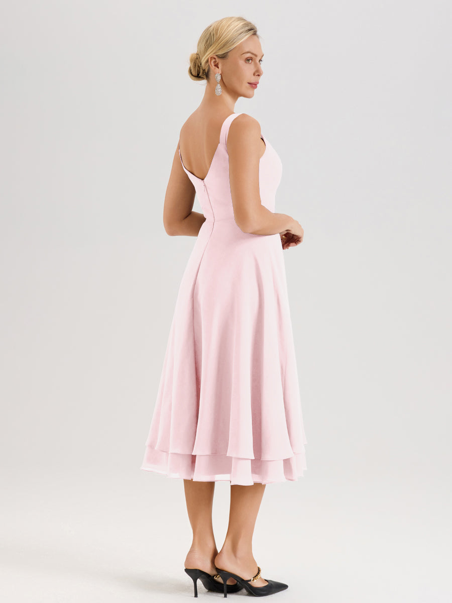 Cicinia Rose Pâle Ensemble 2 Pièces Élégant Pour Mère De La Mariée Mi-Longue À Décolleté En V En Mousseline Et Dentelle