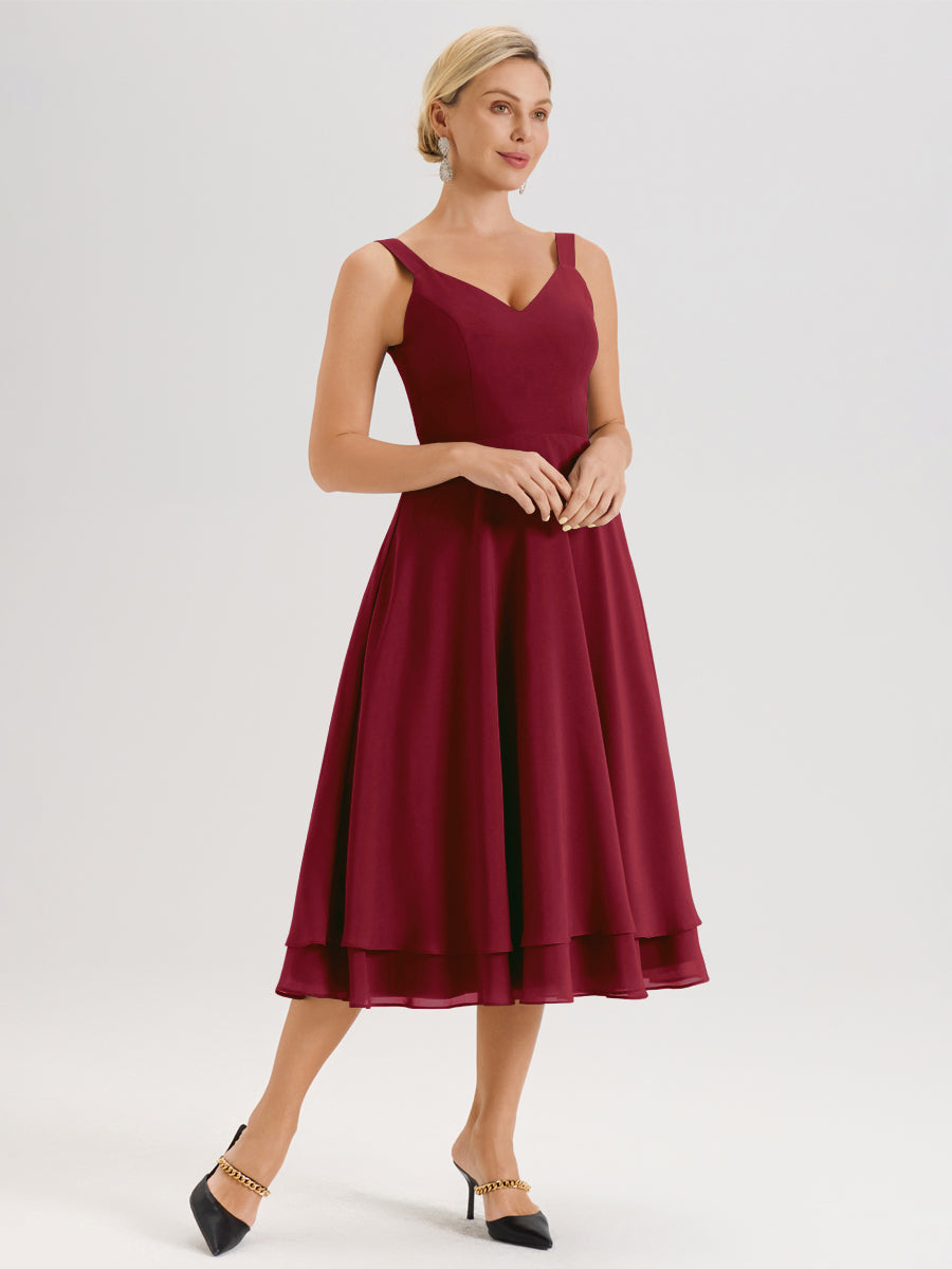 Cicinia Bordeaux Ensemble 2 Pièces Élégant Pour Mère De La Mariée Mi-Longue À Décolleté En V En Mousseline Et Dentelle