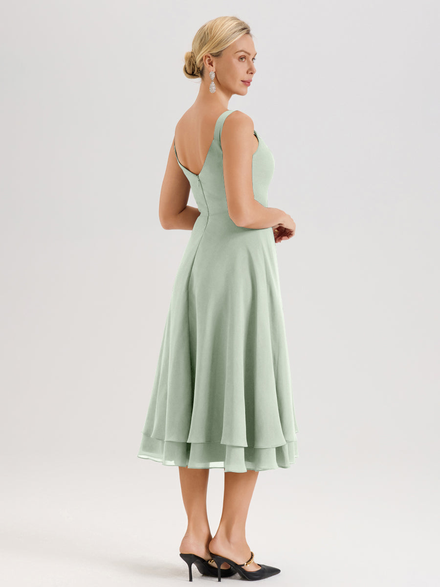 Cicinia Celadon Ensemble 2 Pièces Élégant Pour Mère De La Mariée Mi-Longue À Décolleté En V En Mousseline Et Dentelle