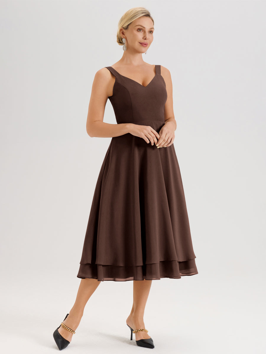 Cicinia Chocolat Ensemble 2 Pièces Élégant Pour Mère De La Mariée Mi-Longue À Décolleté En V En Mousseline Et Dentelle