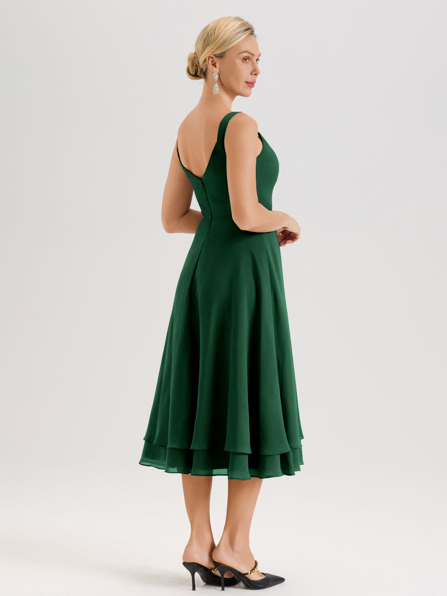 Cicinia Vert Foncé Ensemble 2 Pièces Élégant Pour Mère De La Mariée Mi-Longue À Décolleté En V En Mousseline Et Dentelle
