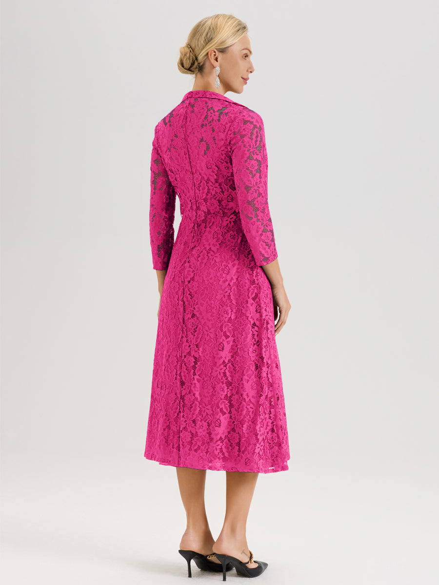 Cicinia Fuchsia Ensemble 2 Pièces Élégant Pour Mère De La Mariée Mi-Longue À Décolleté En V En Mousseline Et Dentelle