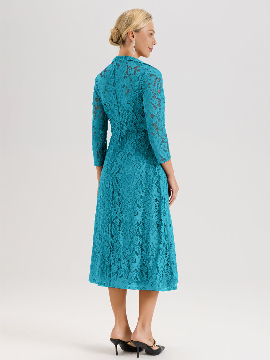 Cicinia Jade Ensemble 2 Pièces Élégant Pour Mère De La Mariée Mi-Longue À Décolleté En V En Mousseline Et Dentelle