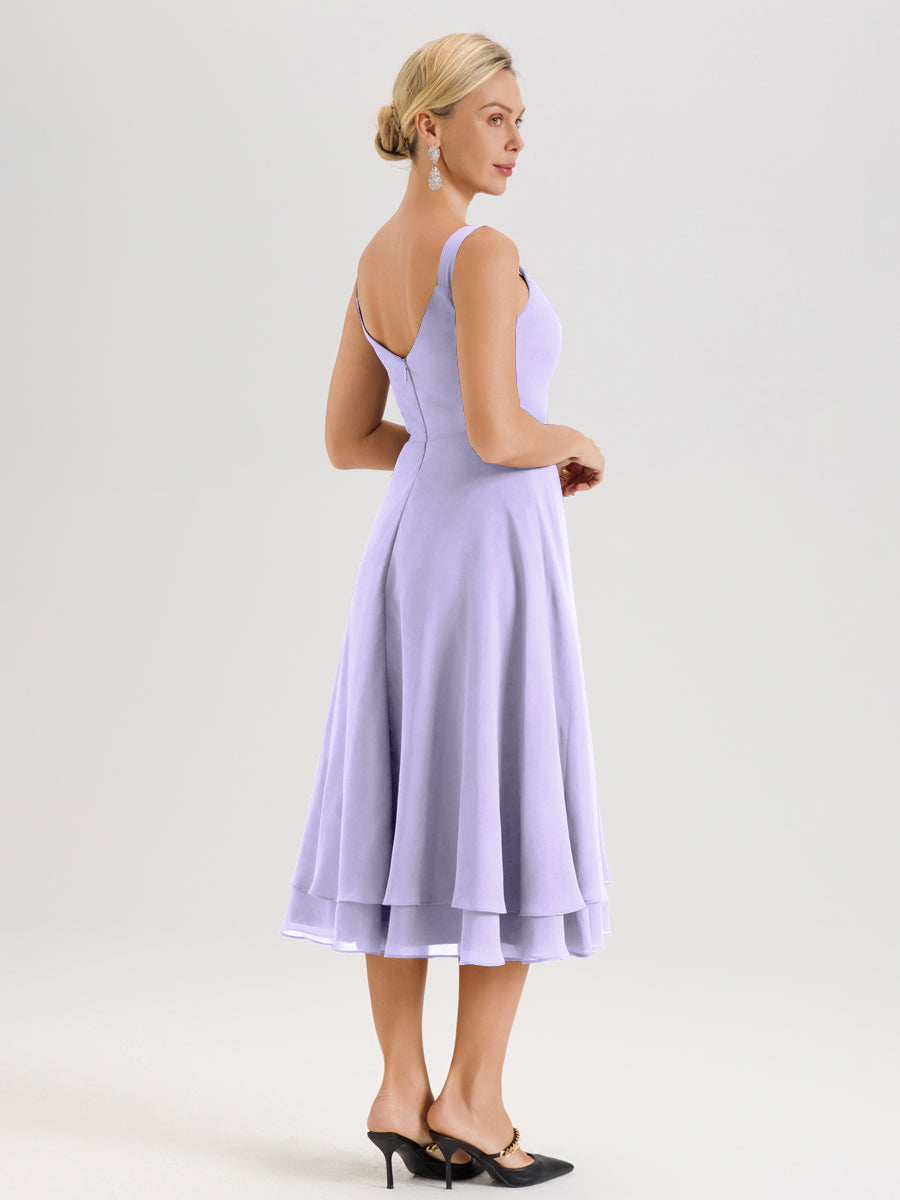 Cicinia Lilas Ensemble 2 Pièces Élégant Pour Mère De La Mariée Mi-Longue À Décolleté En V En Mousseline Et Dentelle