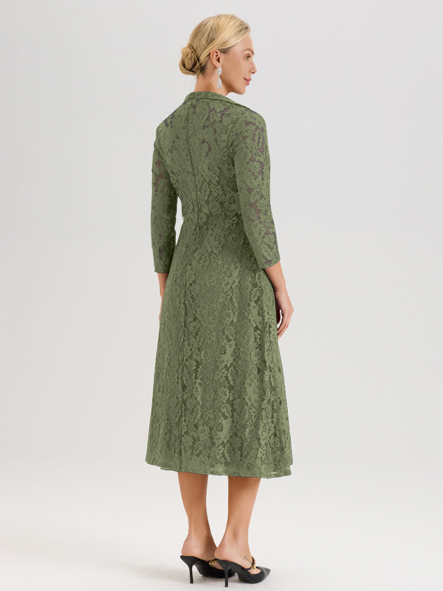 Cicinia Vert Olive Ensemble 2 Pièces Élégant Pour Mère De La Mariée Mi-Longue À Décolleté En V En Mousseline Et Dentelle