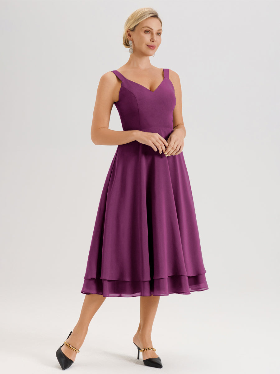 Cicinia Orchidée Ensemble 2 Pièces Élégant Pour Mère De La Mariée Mi-Longue À Décolleté En V En Mousseline Et Dentelle