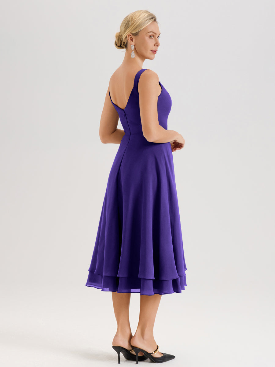 Cicinia Régence Ensemble 2 Pièces Élégant Pour Mère De La Mariée Mi-Longue À Décolleté En V En Mousseline Et Dentelle
