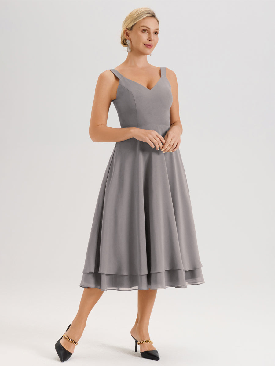 Cicinia Argent Ensemble 2 Pièces Élégant Pour Mère De La Mariée Mi-Longue À Décolleté En V En Mousseline Et Dentelle