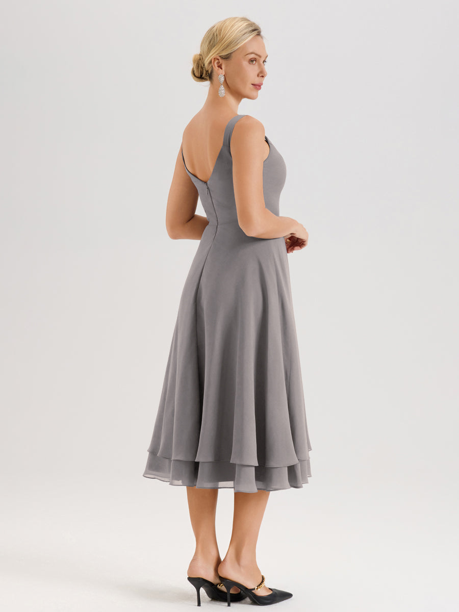 Cicinia Argent Ensemble 2 Pièces Élégant Pour Mère De La Mariée Mi-Longue À Décolleté En V En Mousseline Et Dentelle
