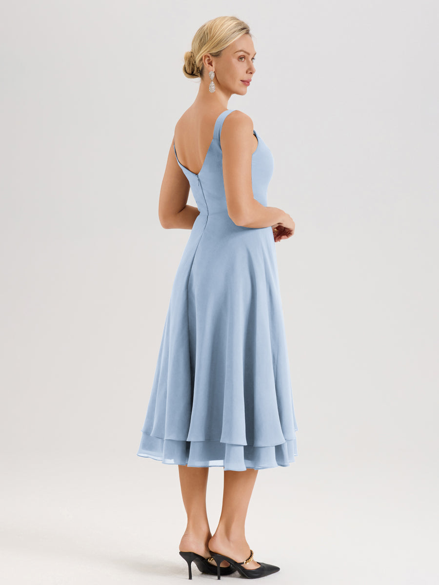 Cicinia Bleu Ciel Ensemble 2 Pièces Élégant Pour Mère De La Mariée Mi-Longue À Décolleté En V En Mousseline Et Dentelle