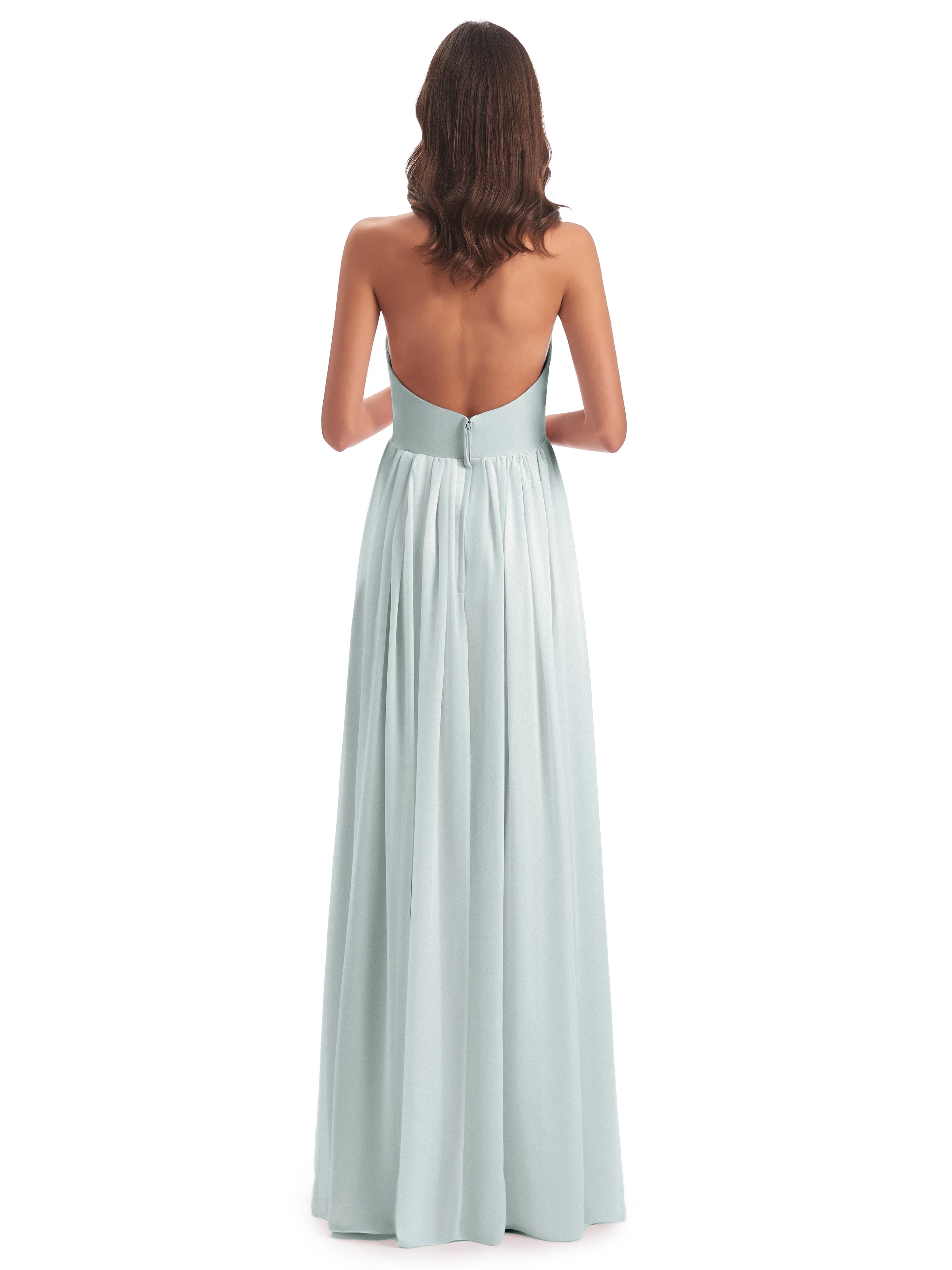 Robe Demoiselle D Honneur Vert Celadon Licou Dos Nu Plis Robes Demoiselle D'Honneur