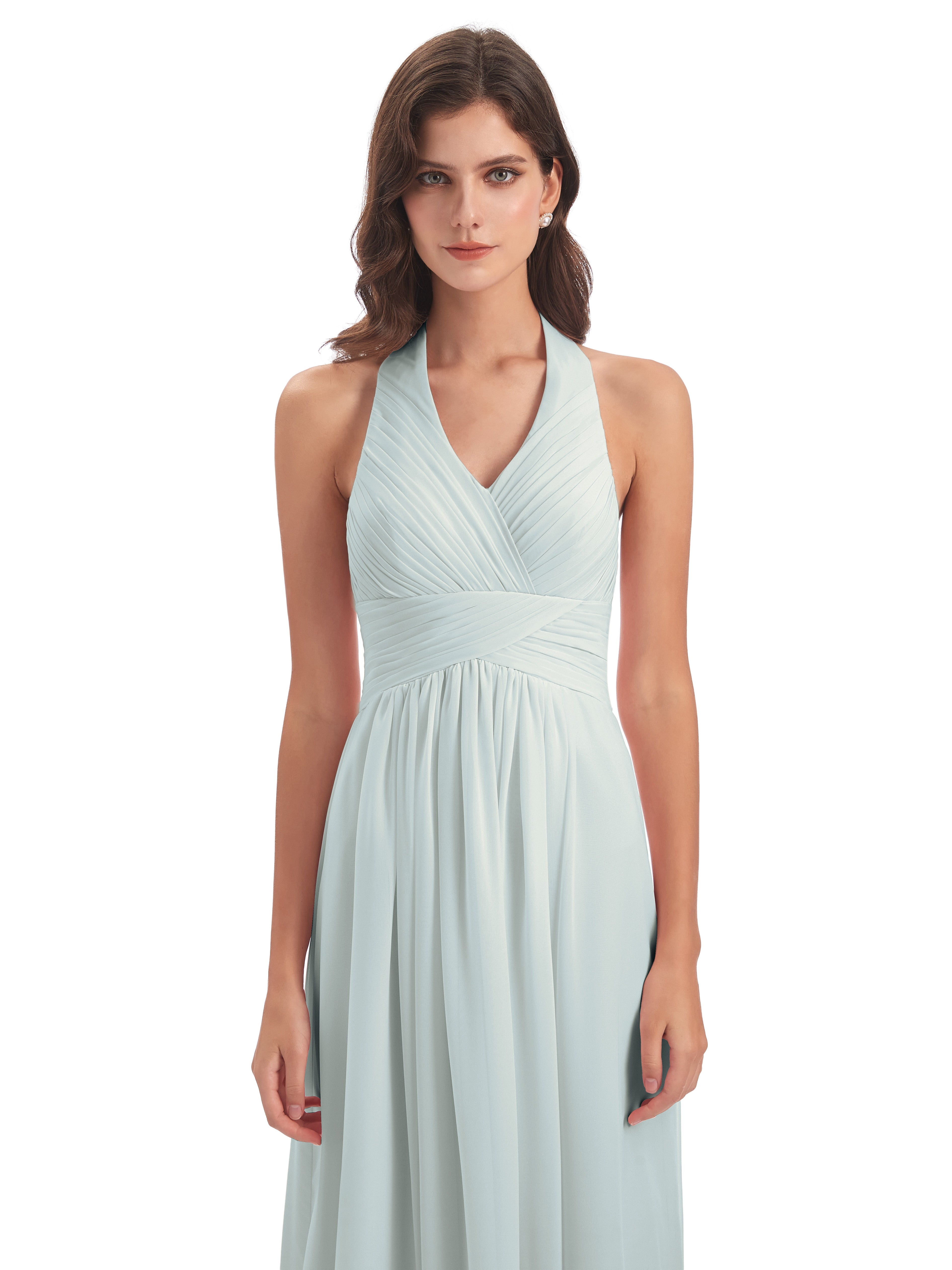 Robe Demoiselle D Honneur Vert Celadon Licou Dos Nu Plis Robes Demoiselle D'Honneur