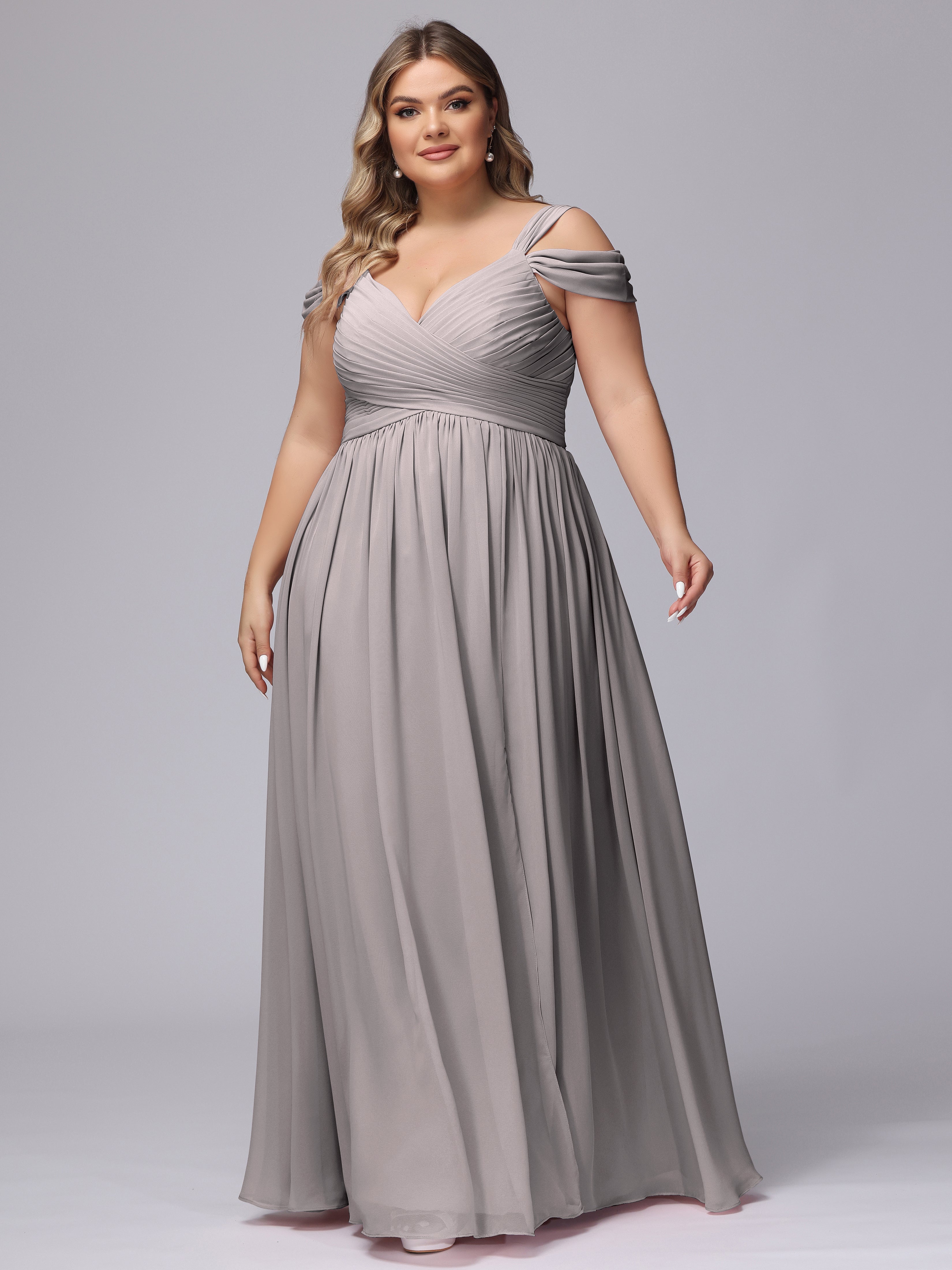 Robe Argentée Demoiselle D Honneur Fendue Col V Dos En V Mousseline Robes Demoiselle D'Honneur Grande Taille