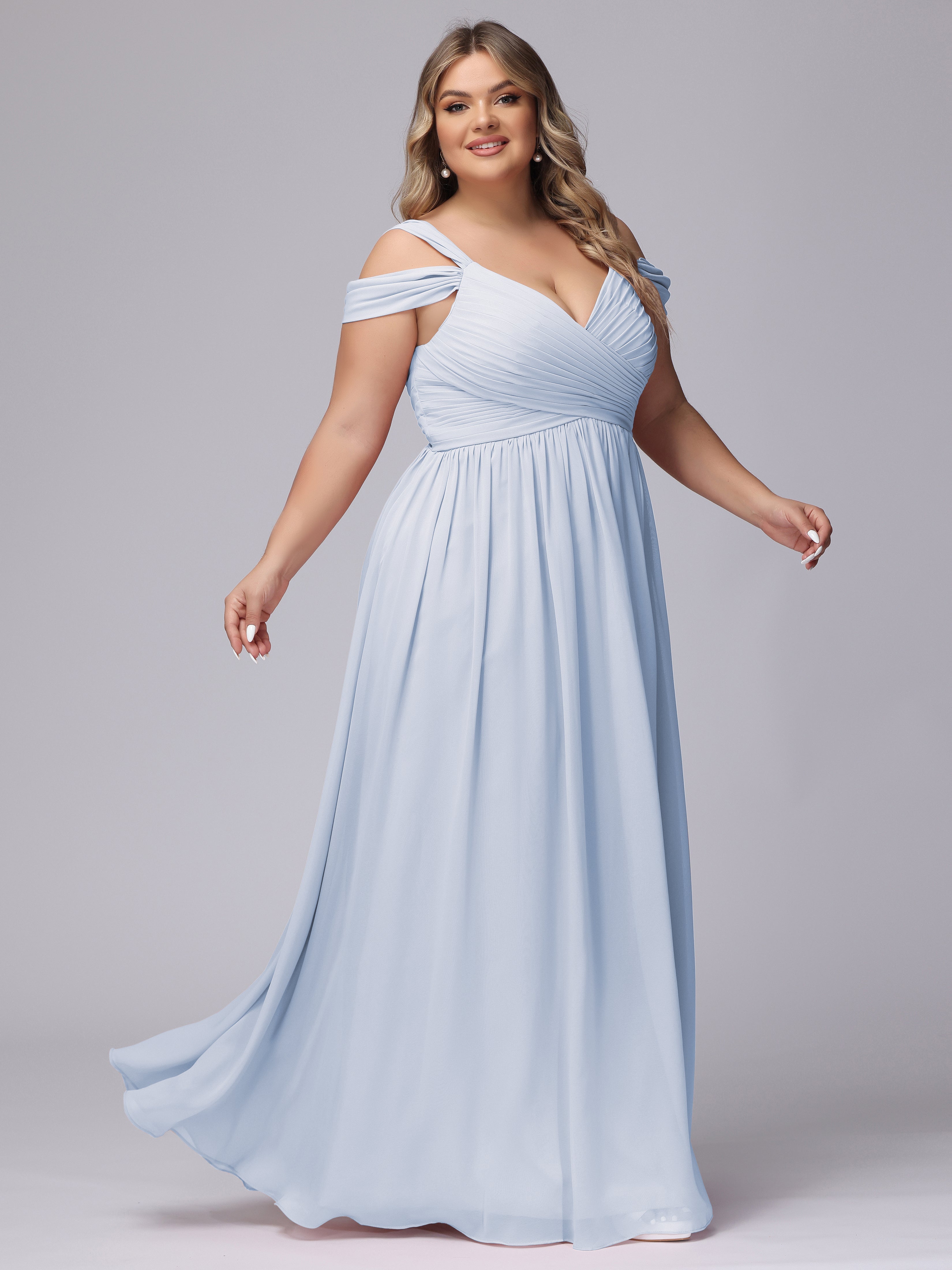 Robes De Demoiselle D'Honneur Bleu Ciel Fendue Col V Dos En V Mousseline Robes Demoiselle D'Honneur Grande Taille