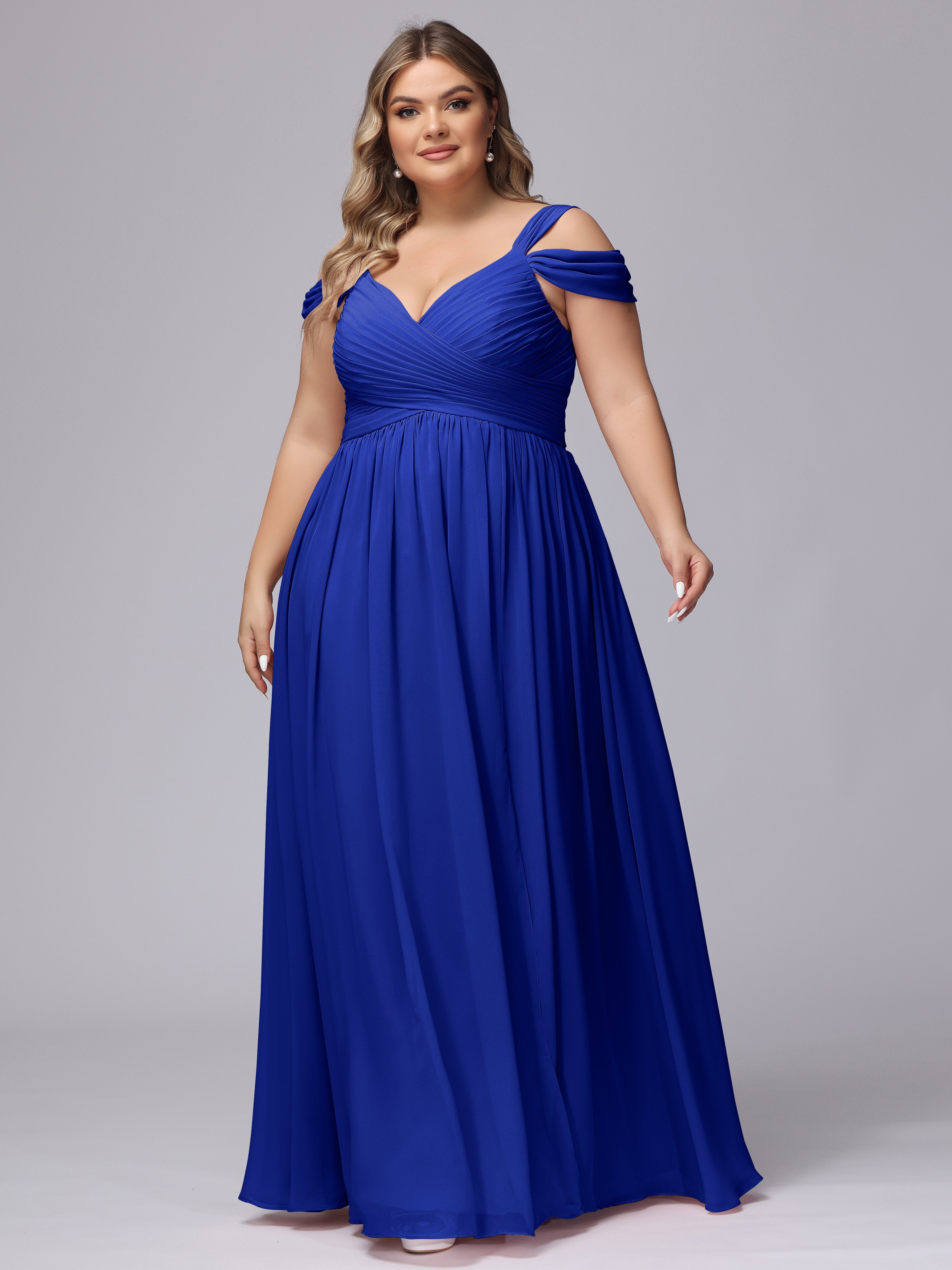 Robes De Demoiselle D'Honneur Bleu Marine Foncé Fendue Col V Dos En V Mousseline Robes Demoiselle D'Honneur Grande Taille