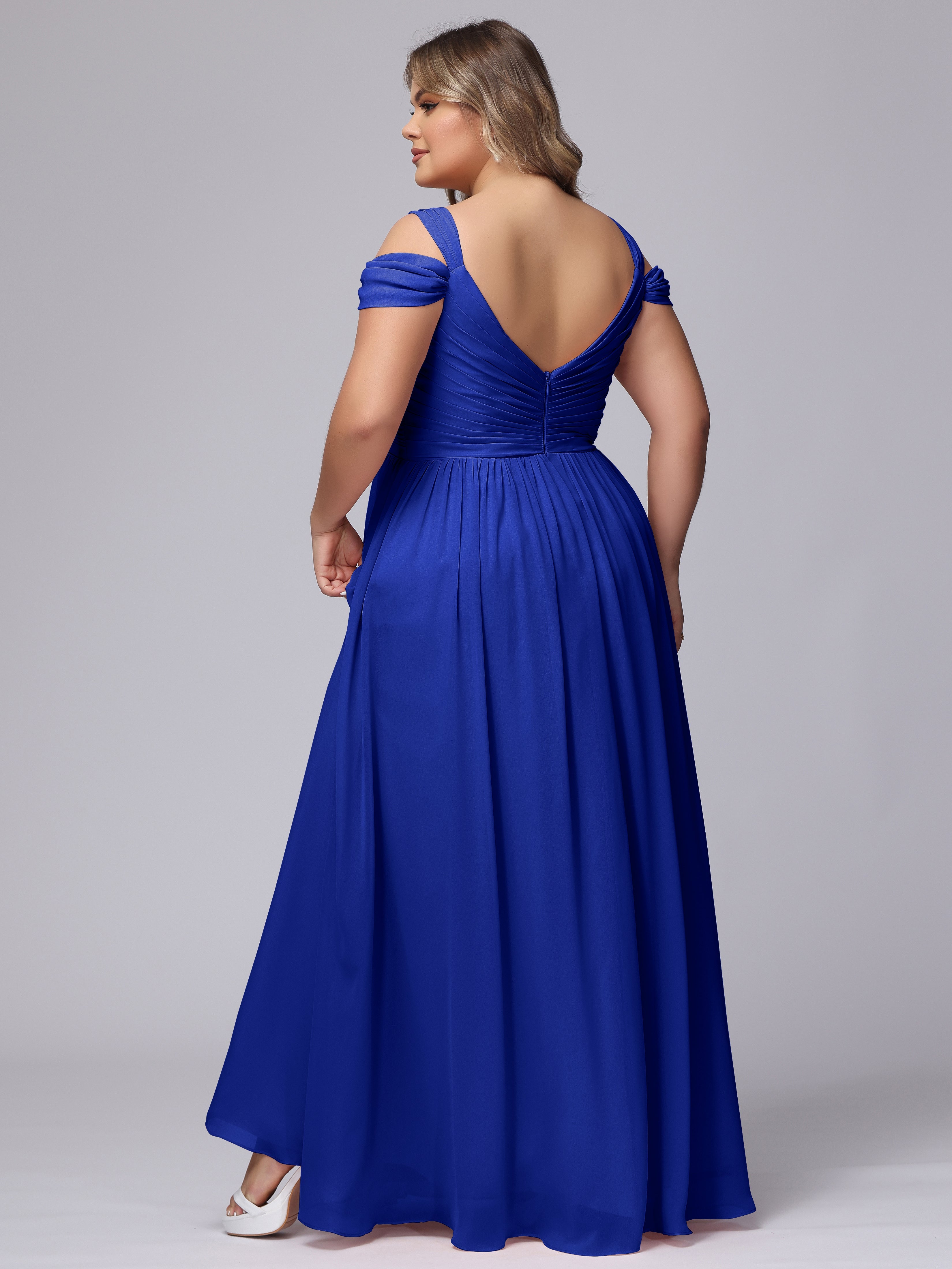 Robe Demoiselle D Honneur Bleu Royal Fendue Col V Dos En V Mousseline Robes Demoiselle D'Honneur Grande Taille