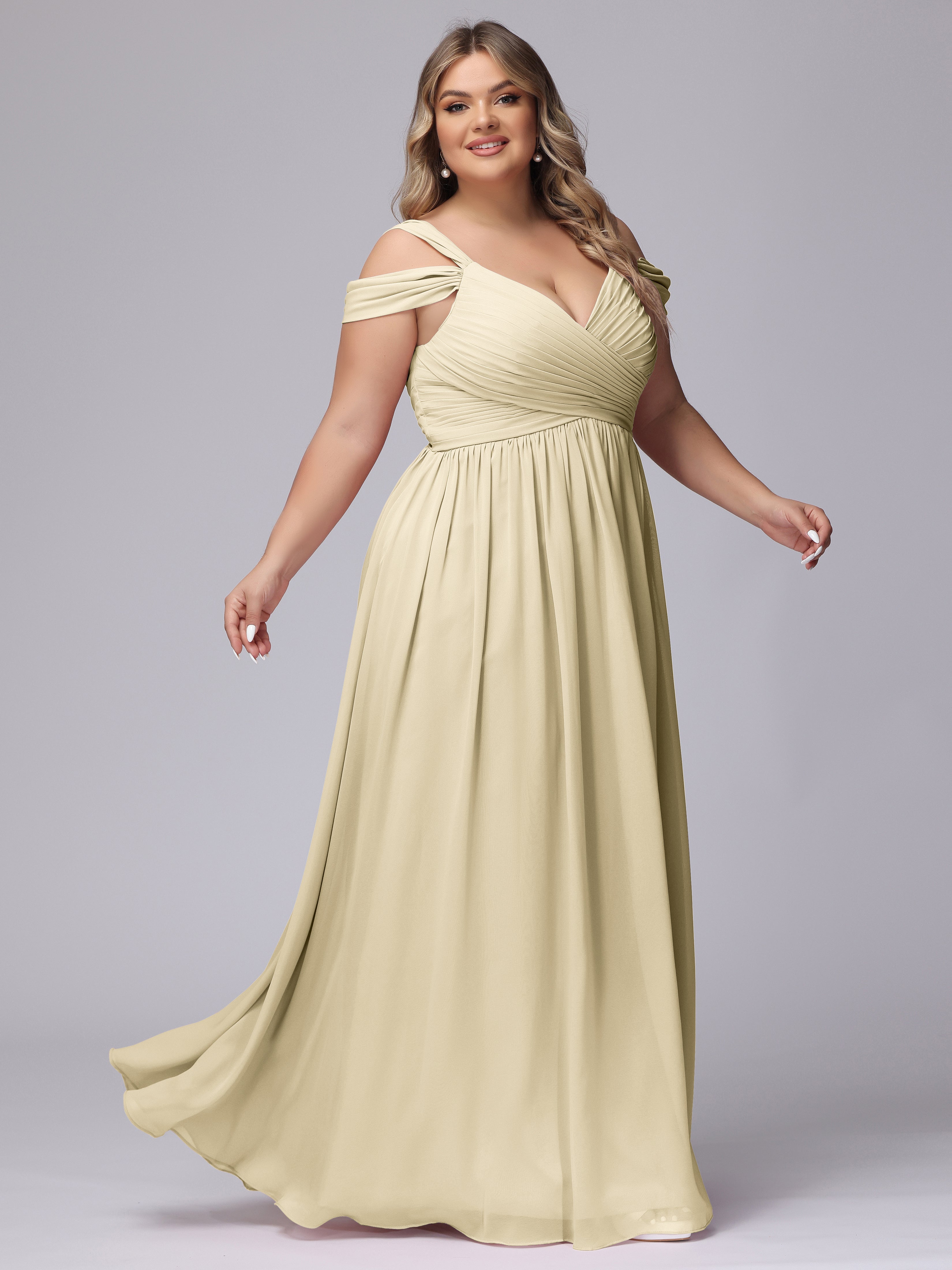 Robe Champagne Demoiselle D Honneur Fendue Col V Dos En V Mousseline Robes Demoiselle D'Honneur Grande Taille