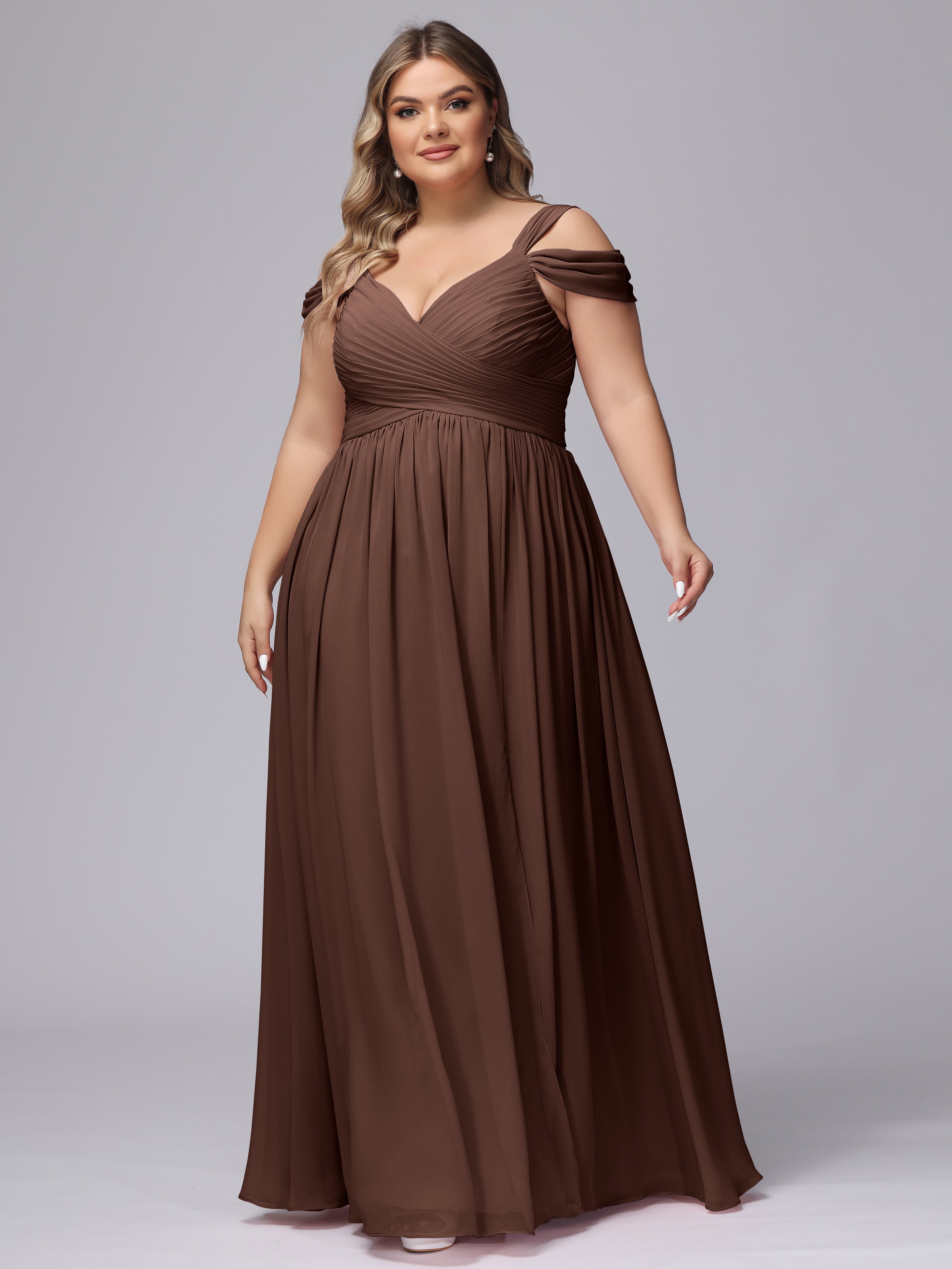 Robe Chocolat Demoiselle D Honneur Fendue Col V Dos En V Mousseline Robes Demoiselle D'Honneur Grande Taille