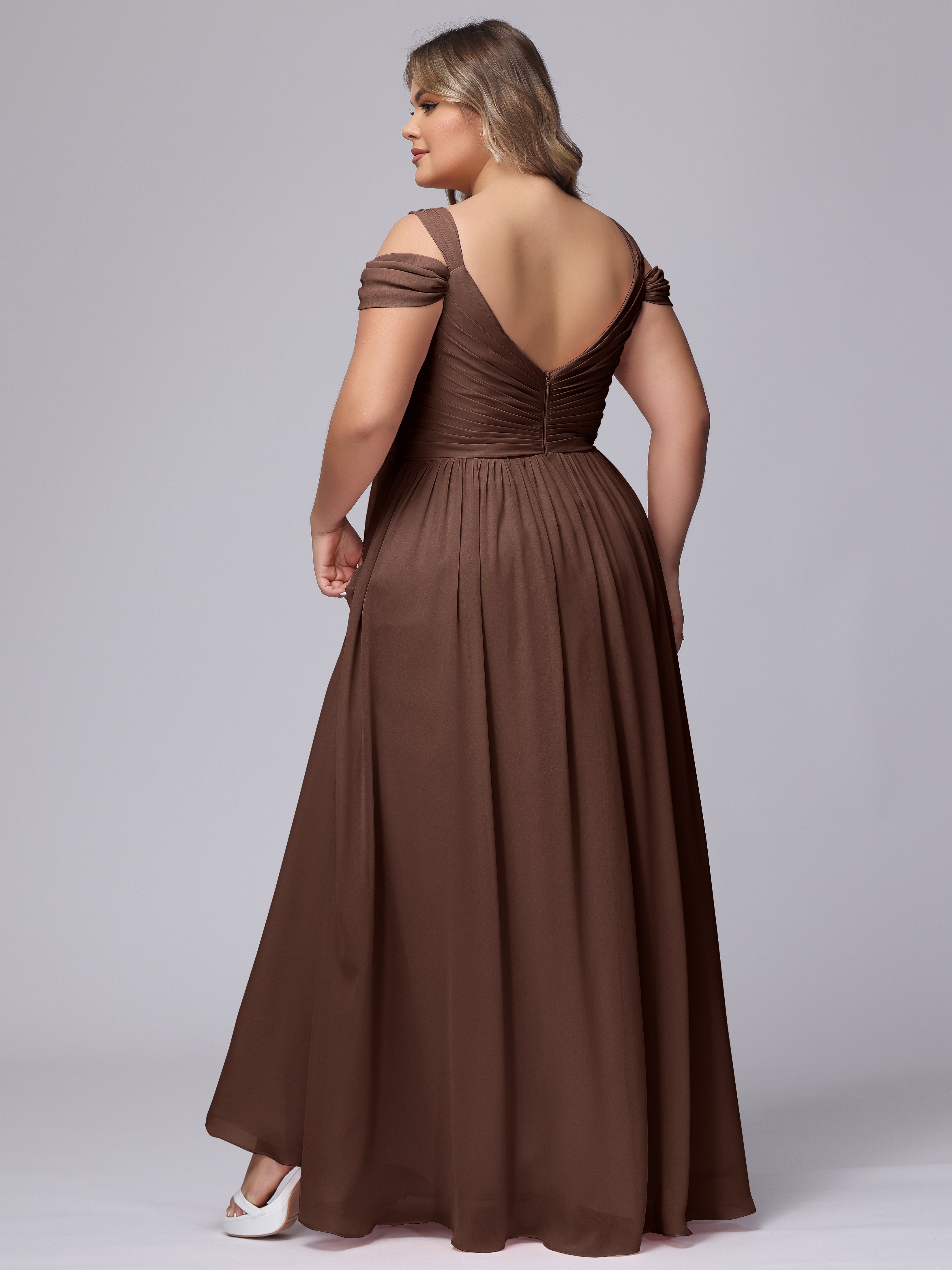 Robe Chocolat Demoiselle D Honneur Fendue Col V Dos En V Mousseline Robes Demoiselle D'Honneur Grande Taille