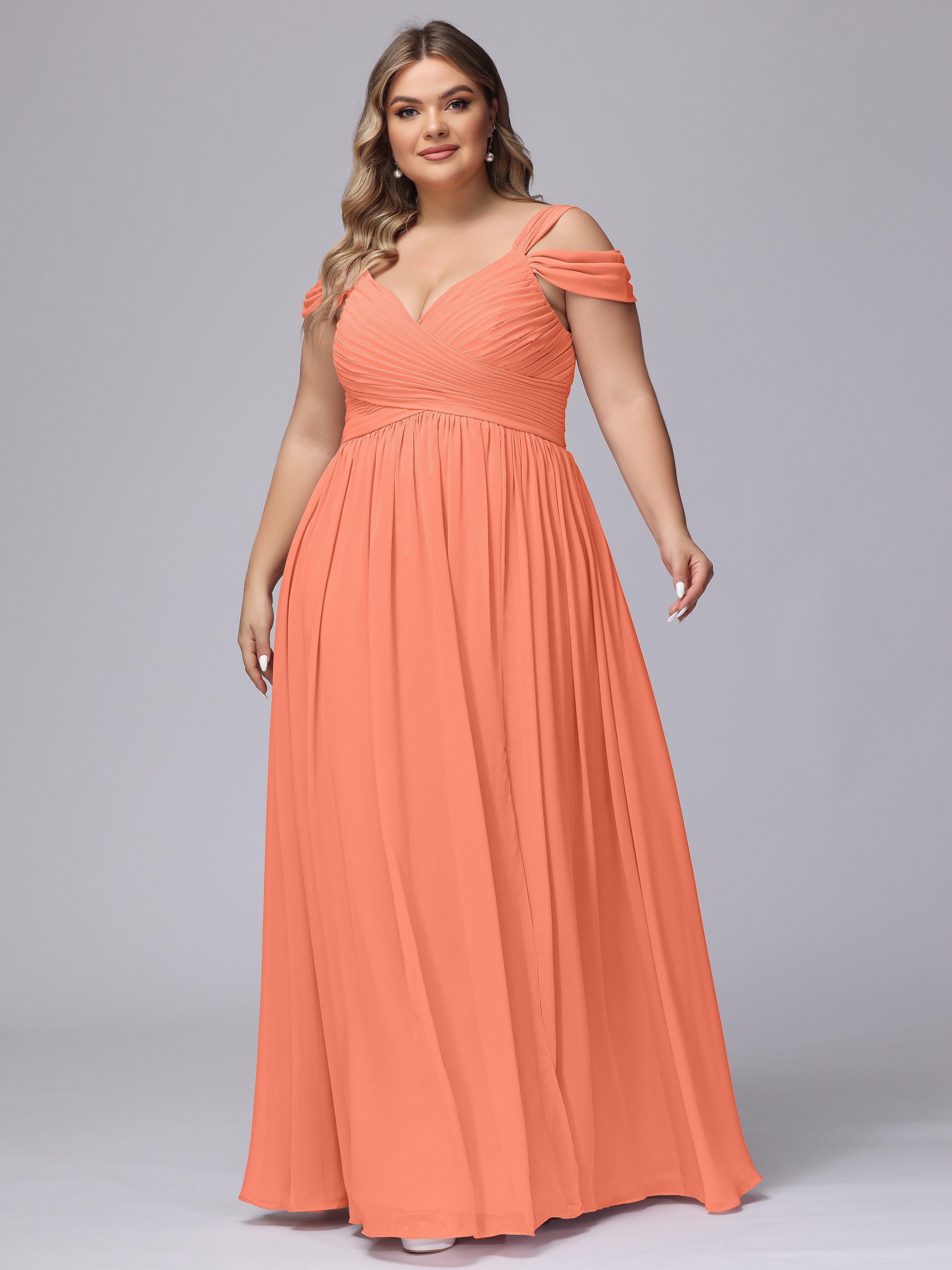 Robes De Demoiselle D'Honneur Coucher De Soleil Fendue Col V Dos En V Mousseline Robes Demoiselle D'Honneur Grande Taille