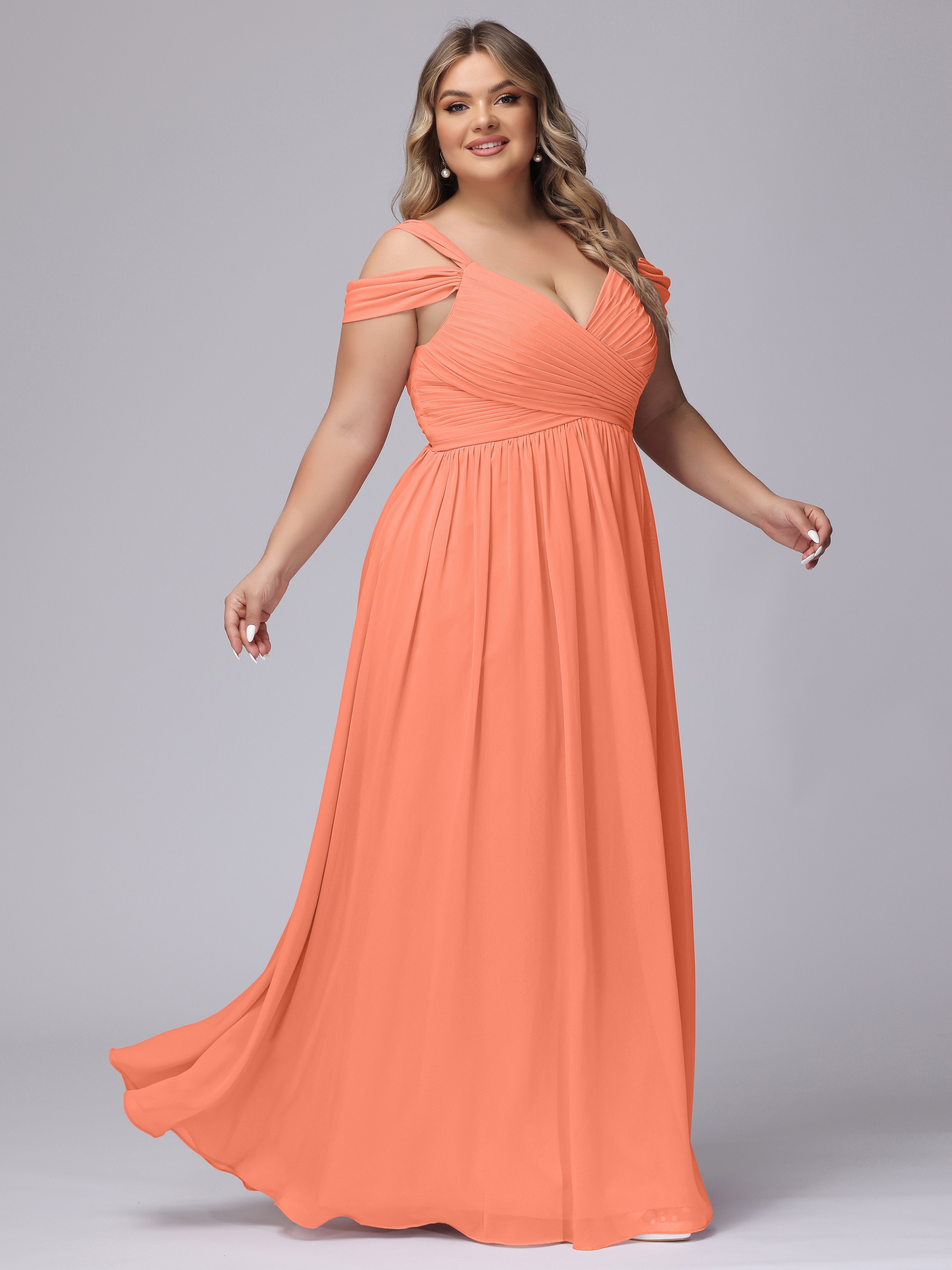 Robes De Demoiselle D'Honneur Coucher De Soleil Fendue Col V Dos En V Mousseline Robes Demoiselle D'Honneur Grande Taille