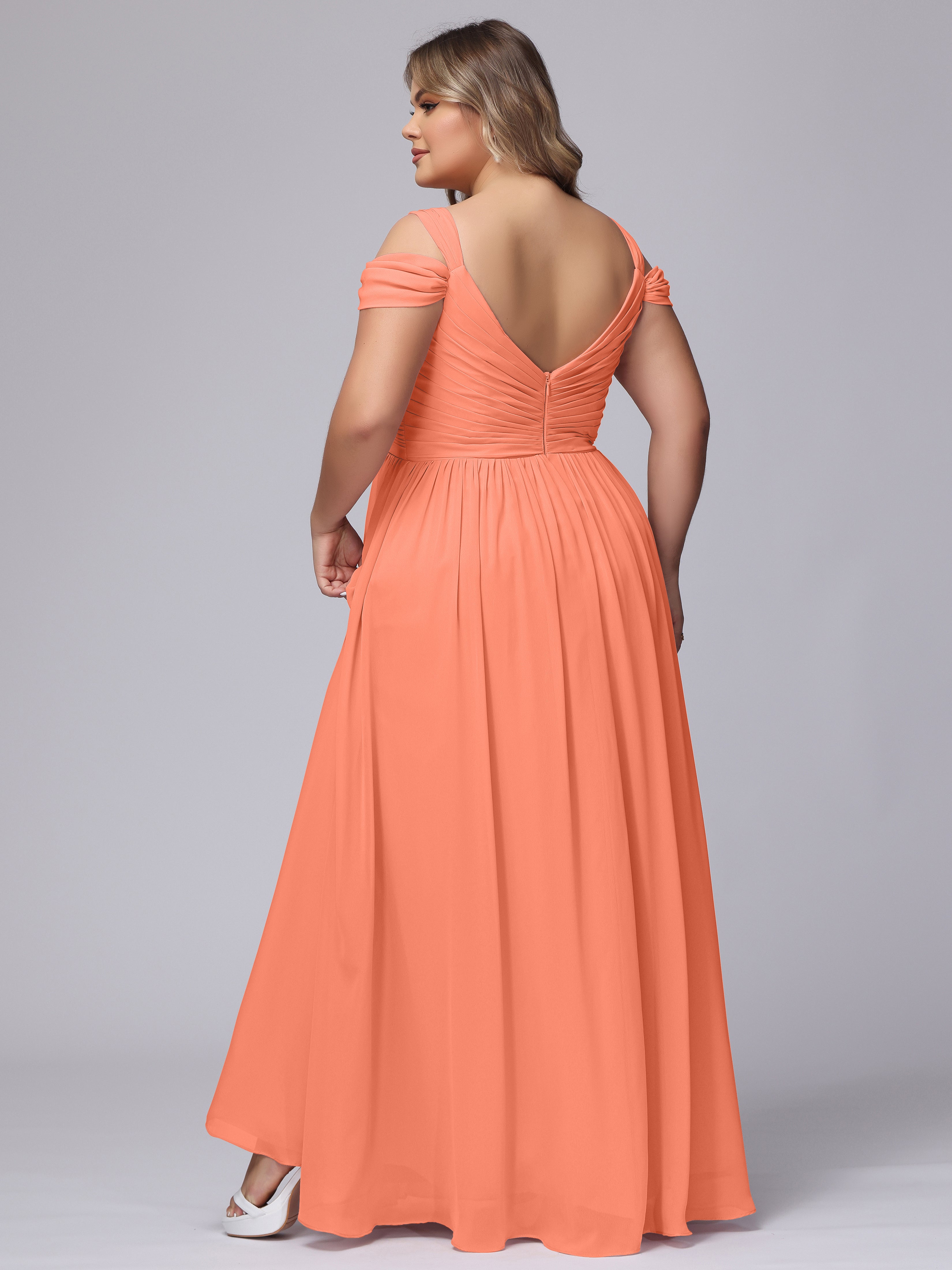 Robes De Demoiselle D'Honneur Coucher De Soleil Fendue Col V Dos En V Mousseline Robes Demoiselle D'Honneur Grande Taille