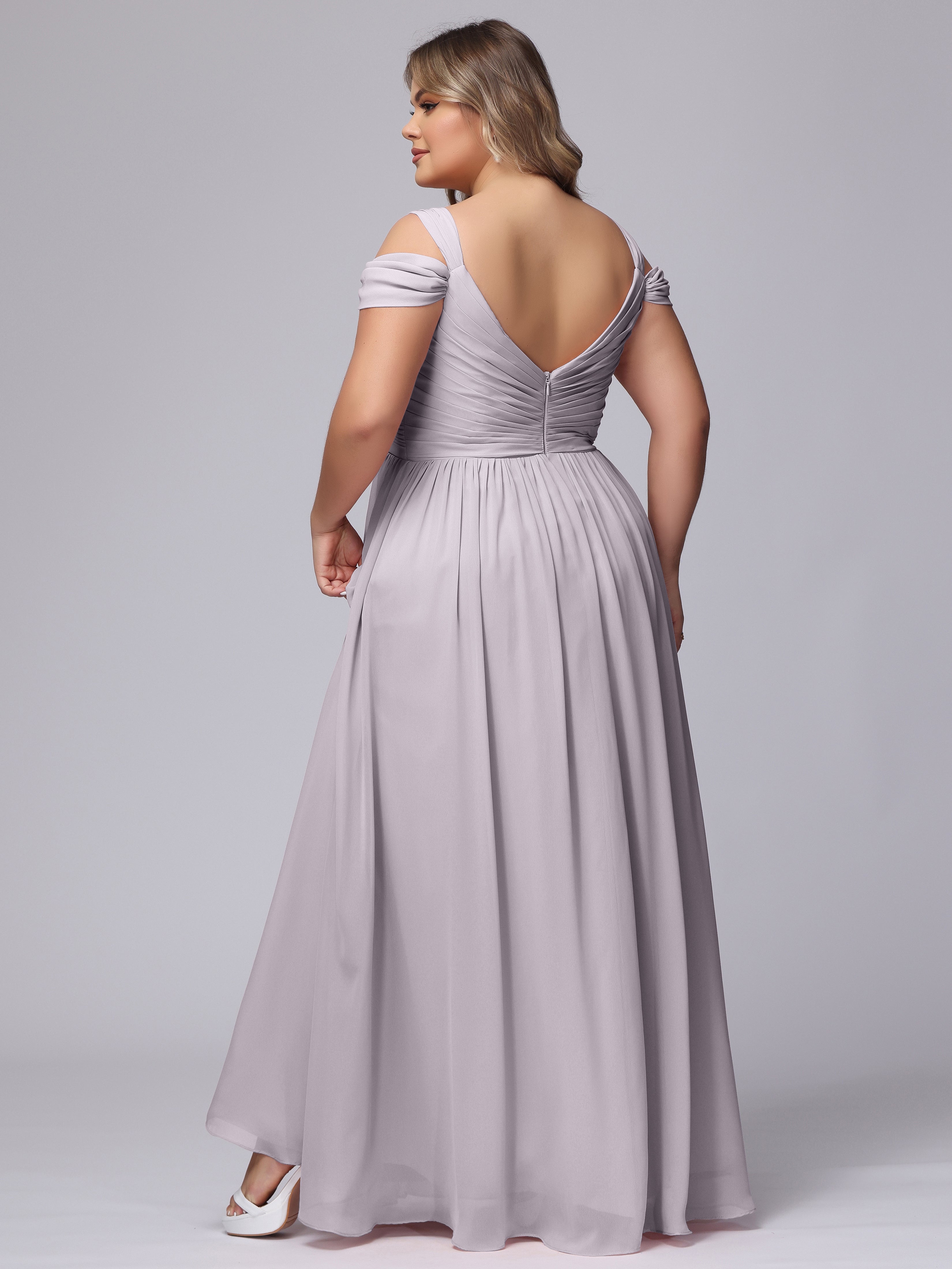 Robes De Demoiselle D'Honneur Couleur Crépuscule Fendue Col V Dos En V Mousseline Robes Demoiselle D'Honneur Grande Taille