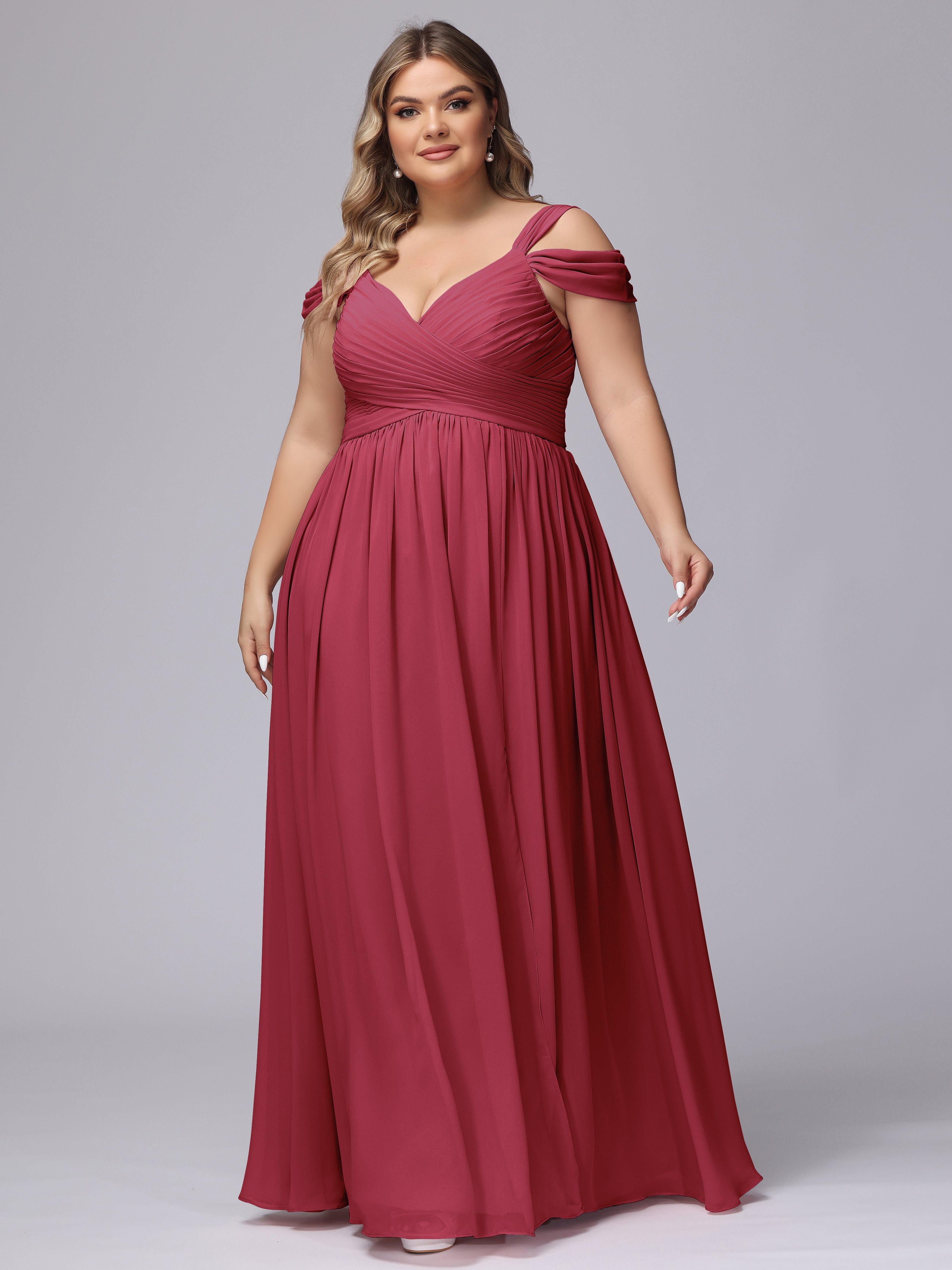 Robes De Demoiselle D'Honneur Rose Cannelle Fendue Col V Dos En V Mousseline Robes Demoiselle D'Honneur Grande Taille