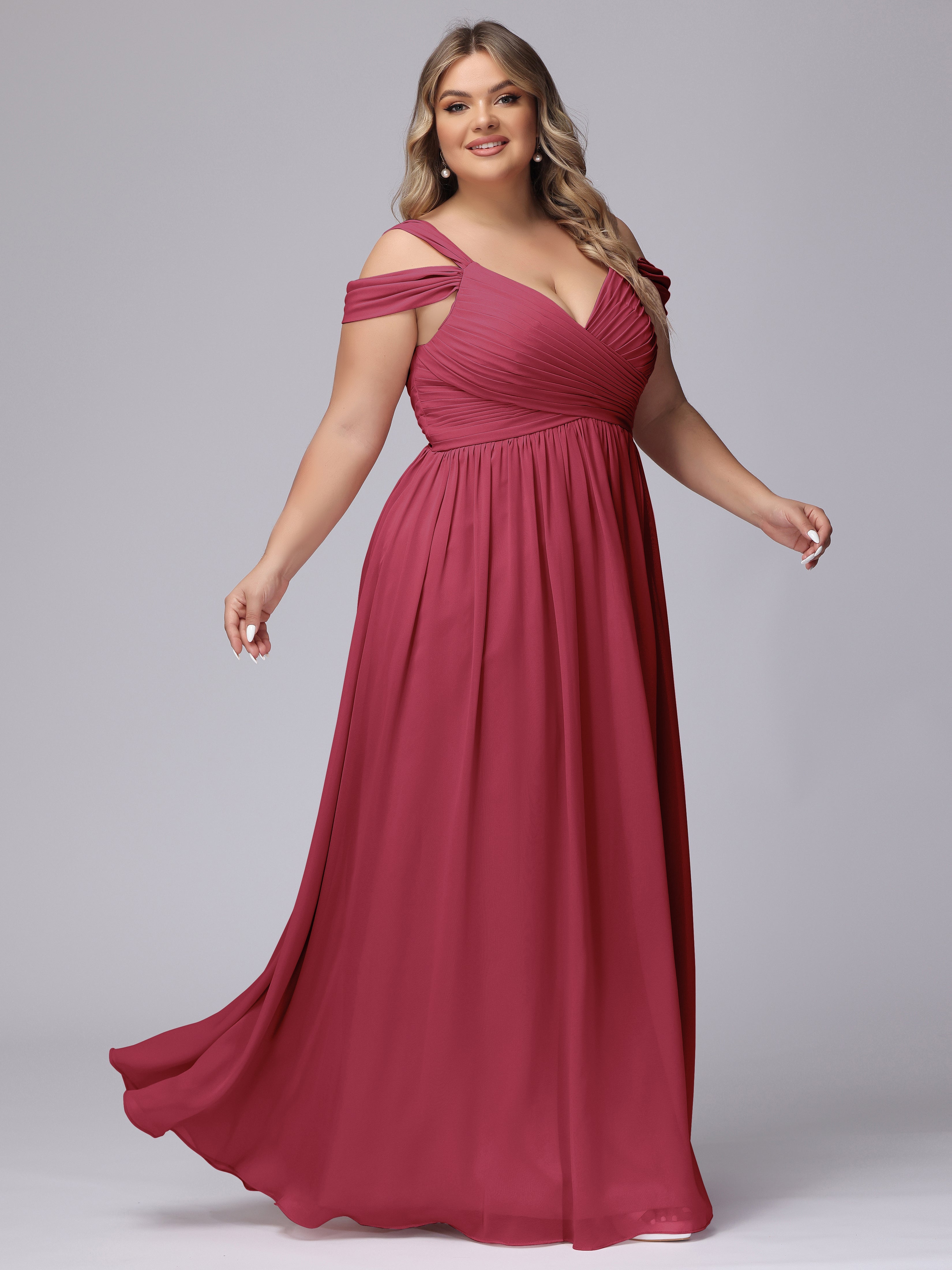 Robes De Demoiselle D'Honneur Rose Cannelle Fendue Col V Dos En V Mousseline Robes Demoiselle D'Honneur Grande Taille