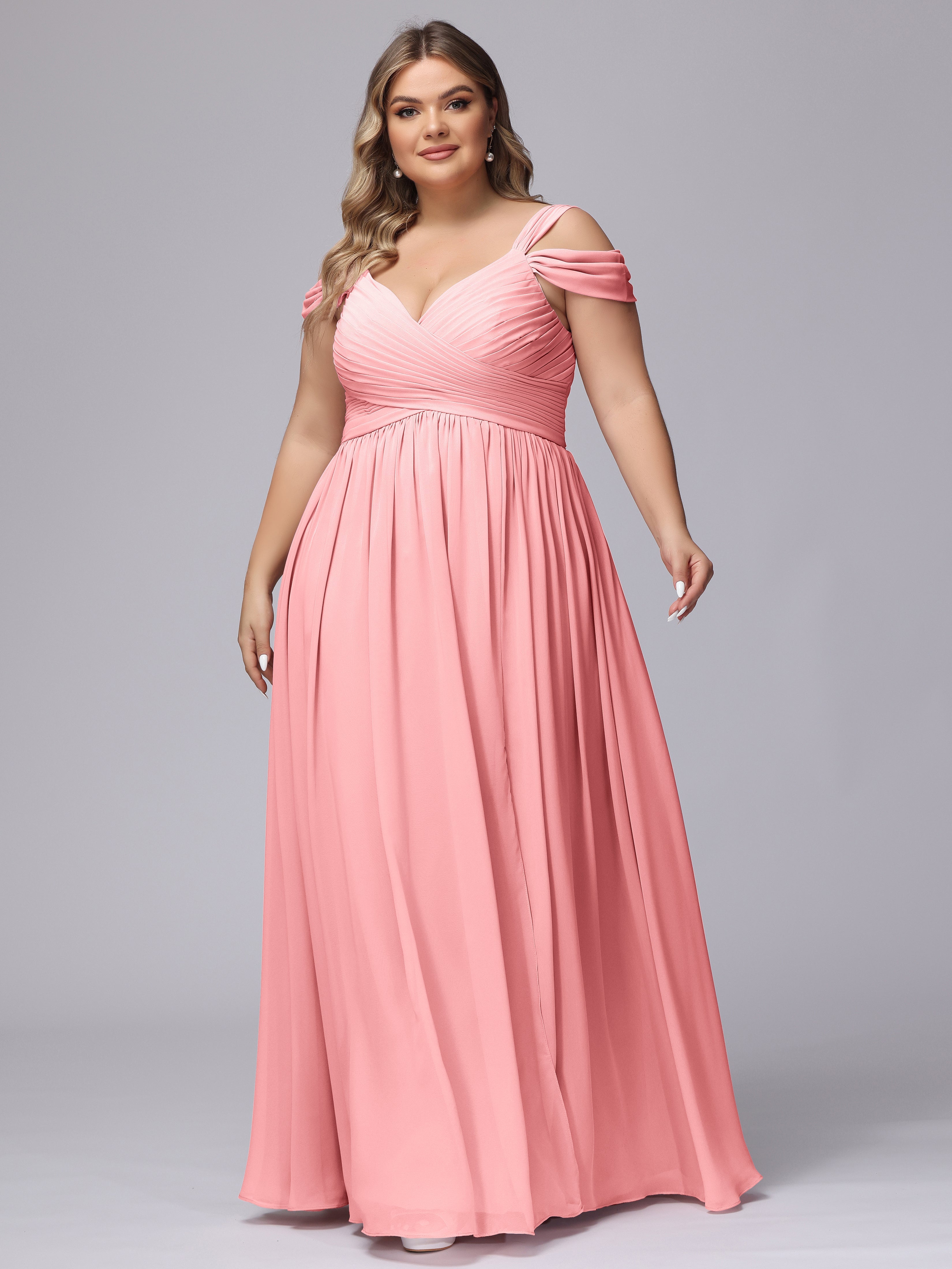 Robes De Demoiselle D'Honneur En Flamant Fendue Col V Dos En V Mousseline Robes Demoiselle D'Honneur Grande Taille