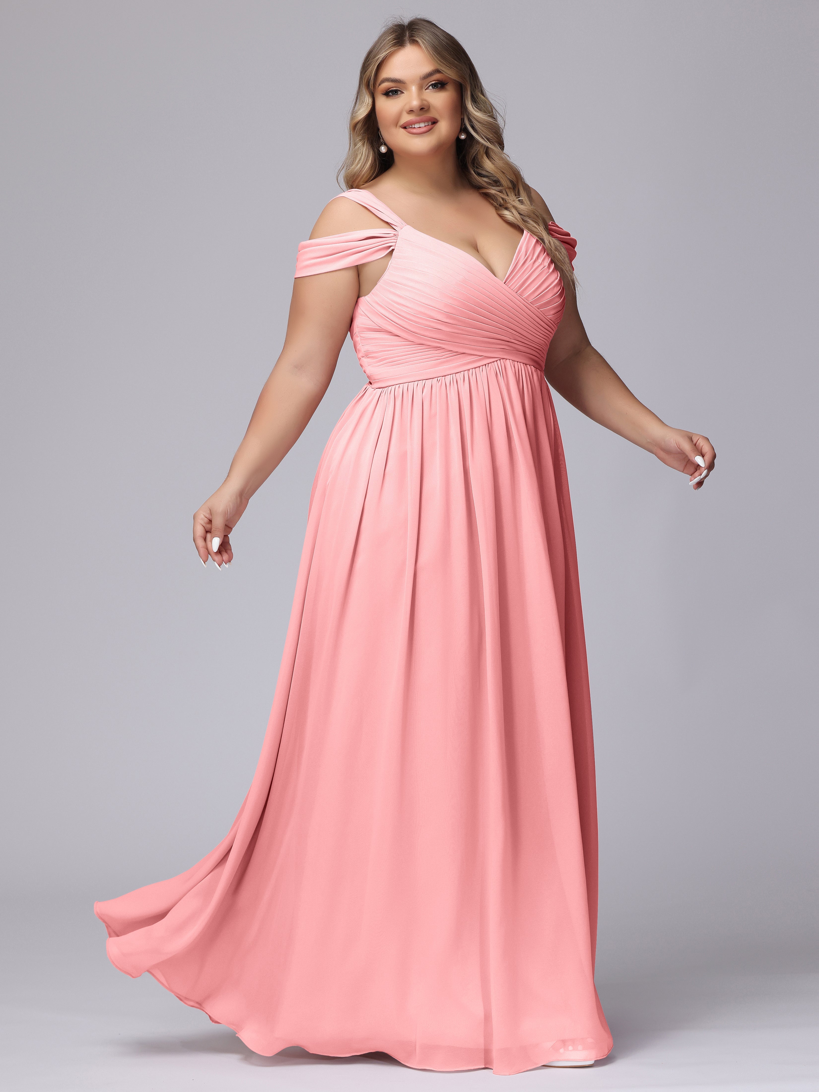 Robes De Demoiselle D'Honneur En Flamant Fendue Col V Dos En V Mousseline Robes Demoiselle D'Honneur Grande Taille